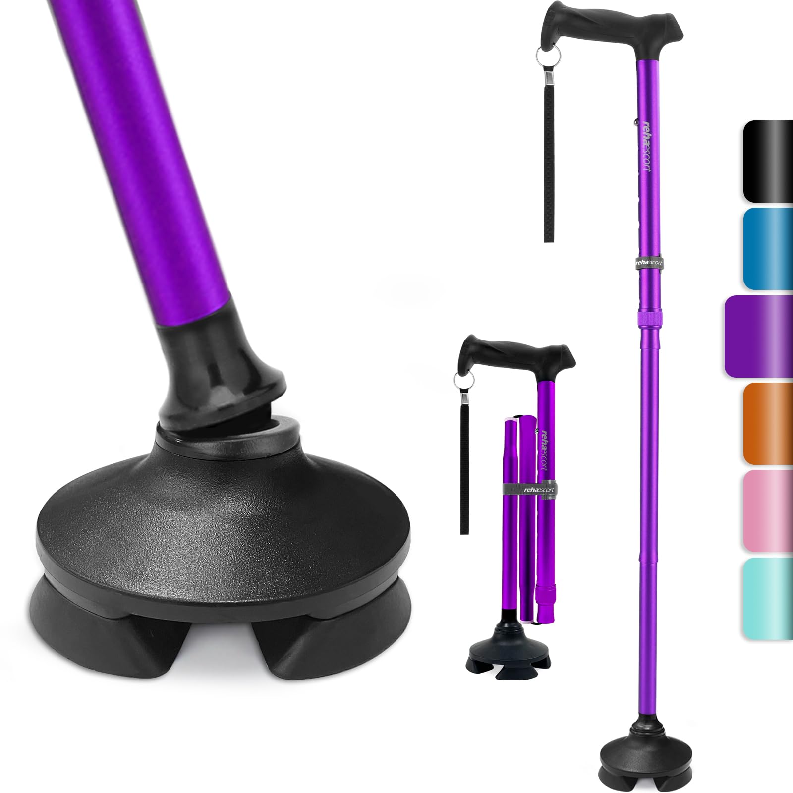 Walking Cane for Men & Women - Folding, Adjustable, Lightweight, Walking Canes for Seniors Balance, Free Standing, Pivot Tip, Soft Handle, Foldable Walking Sticks with Travel Bag