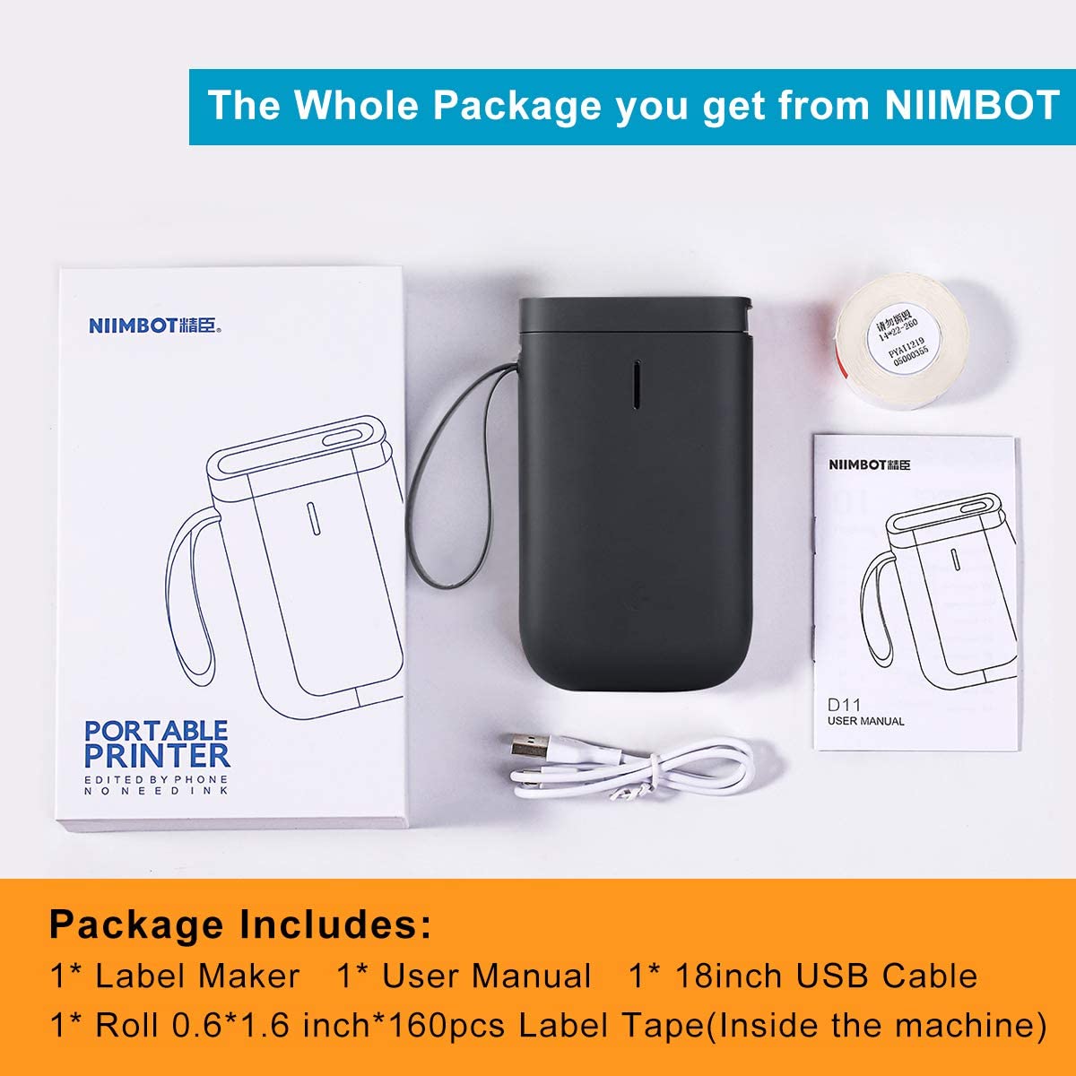 NIIMBOT Stampante portatile per etichette D11, colore nero