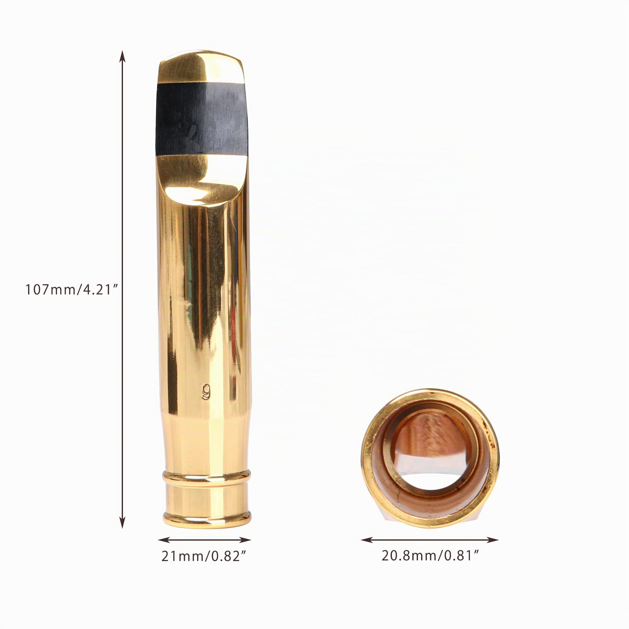 Bocchino placcato in oro dorato per sax tenore in si bemolle 9# con cappuccio a clip in pelle PU