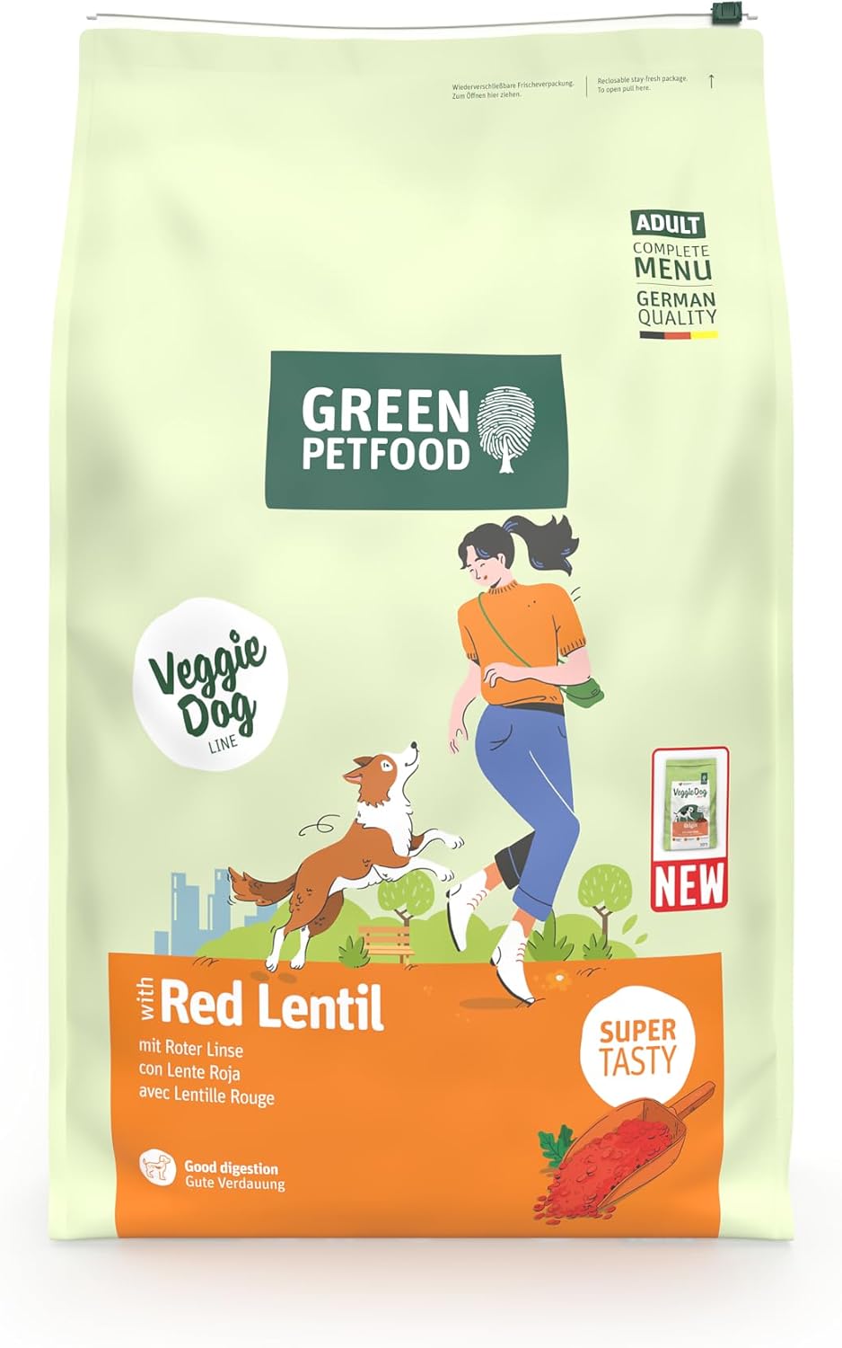 Grünes Tierfutter VeggieDog mit roter Linse (1 x 10 kg) | Erwachsener | Premium-Trockenfutter für ausgewachsene Hunde | 100 % vegetarisch | Weizenfrei | Besonders kompatibel mit Flohsamenschalen | 1 Stück
