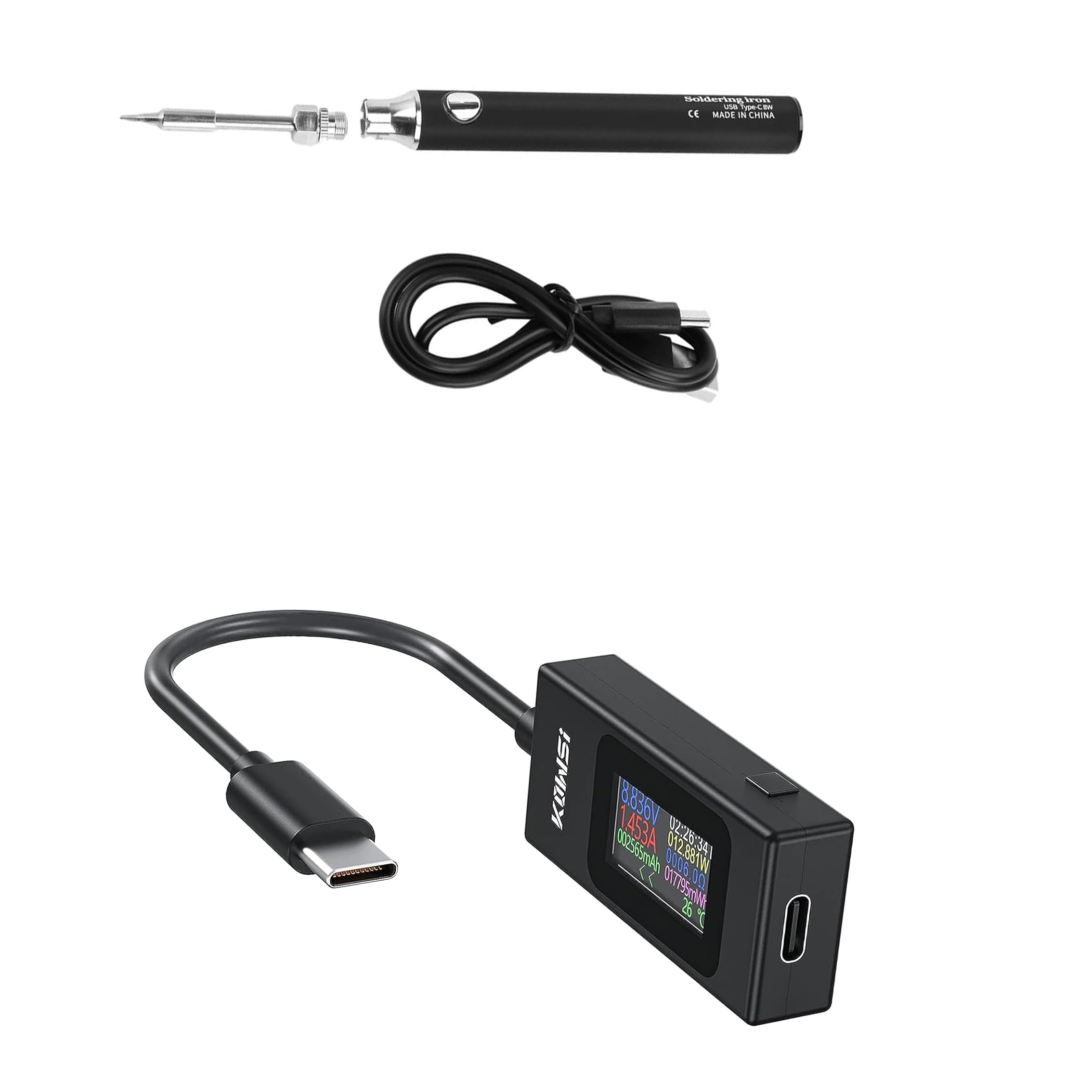 diymore USB C Tester Power Meter,Digital Multimeter, Type C Voltage and Current Tester Meter, Power Bank Capacity,Working Time Ammeter Voltmeter USB Cable Charger Detector LED Display