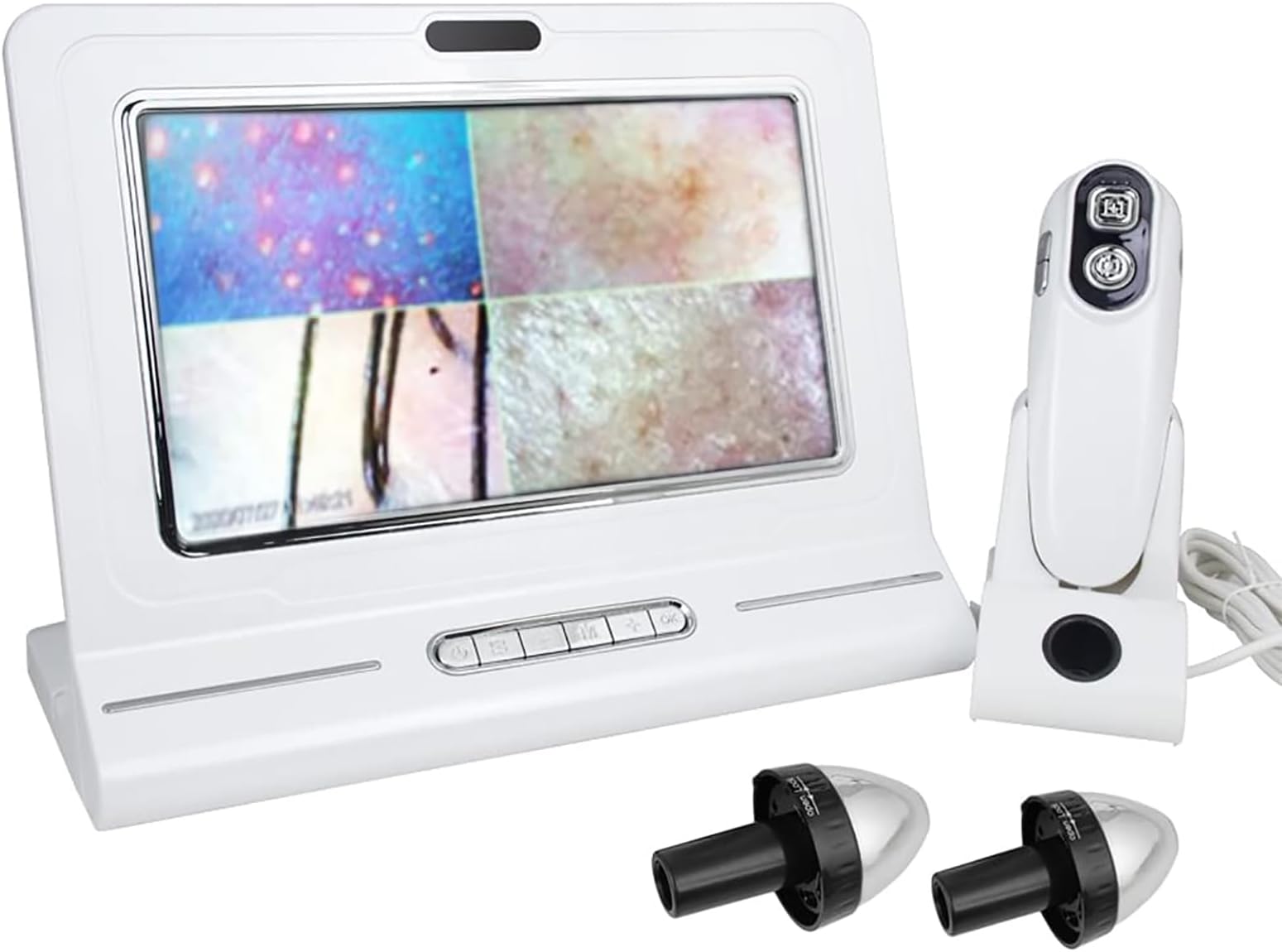 11 Inches Skin Hair Health Analyzer, 50X Three Spectra and 200X Magnification Skin Detector Moisture Tester with HD LCD Screen Digital, Four-Picture Comparison & 16G Storage for Home Spa Salon Use
