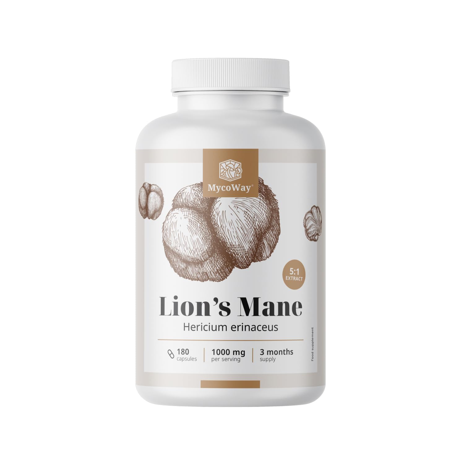 Soplówka jeżowata 1000 mg – Wyciąg 5:1 – Hericium Erinaceus – 180 kapsułek – Zapas na 3–6 miesięcy – Mądry grzyb – Pomaga w poprawie koncentracji i zdolności poznawczych – Witalność