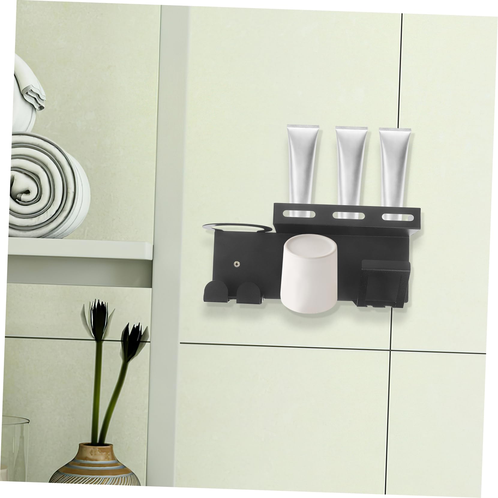 Portaspazzolino da Denti Acciaio Inossidabile Montato con per e Raccoglitore per Dentifricio Design Moderno per Bagno Resistente All Umidità e Facile da Installare