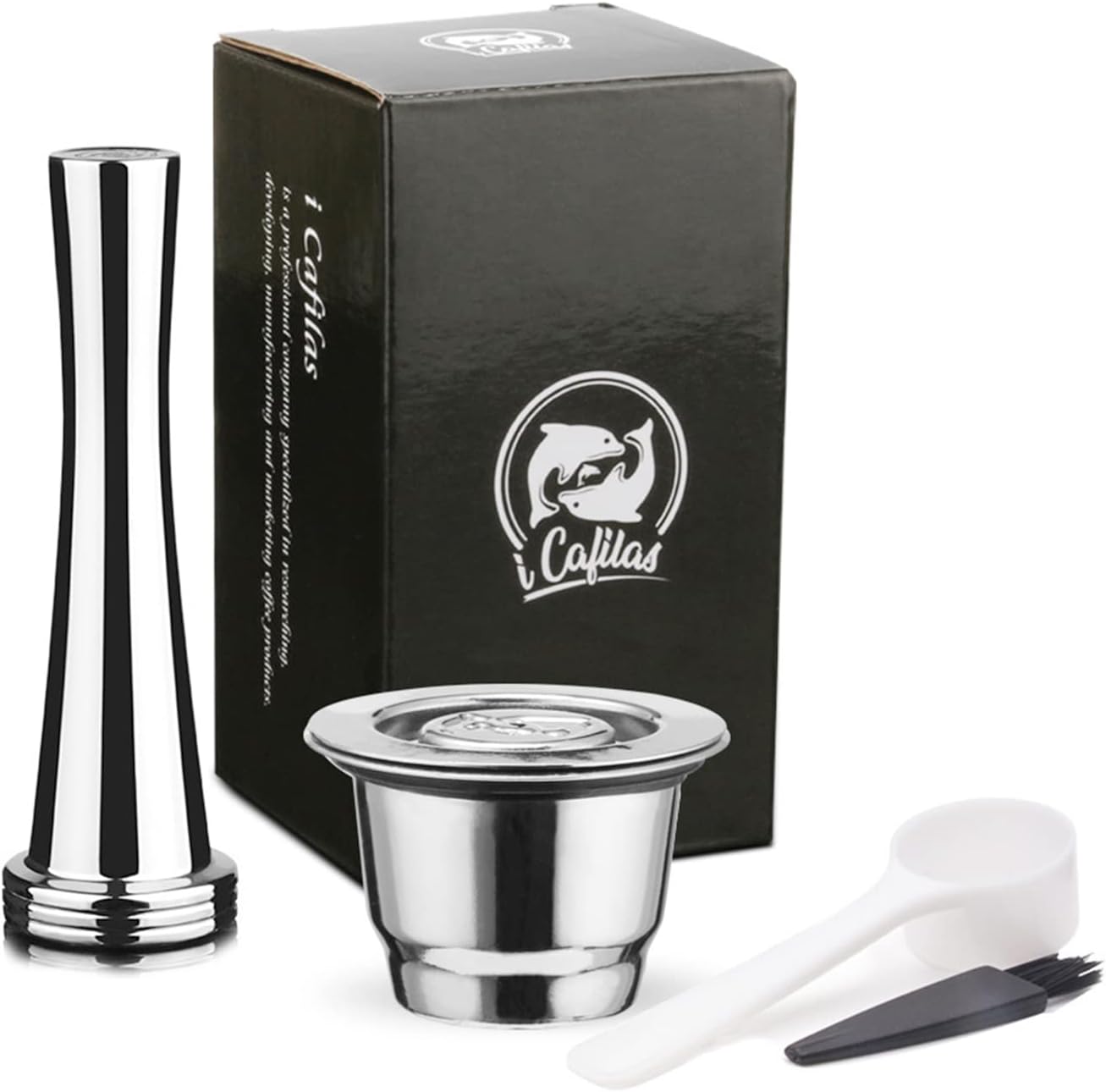 Reusable Refillable Coffee Capsule, FOXNSK Stainless Steel Metal Refillable Coffee Capsule for Nesspresso Machine with 1 Spoon and 1 Brush and 1 Tamper