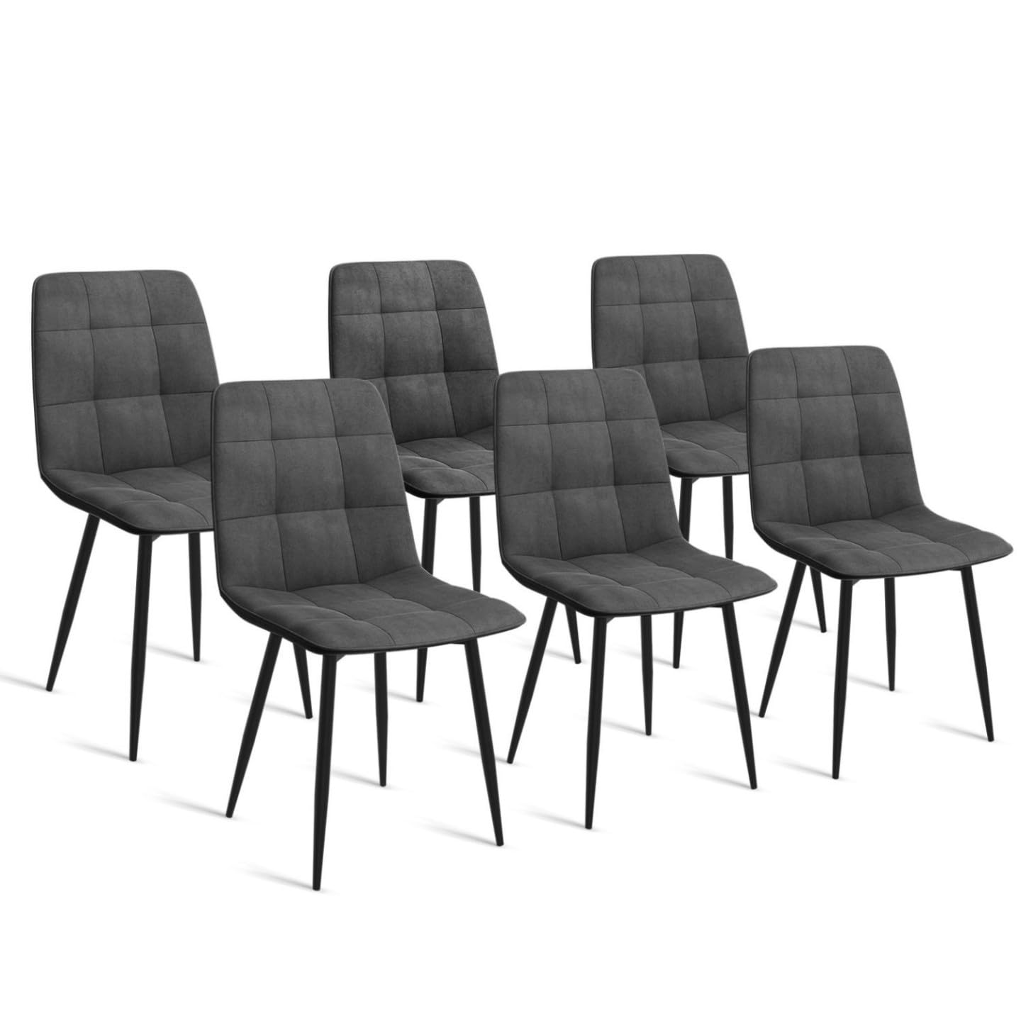 Ensemble Table à Manger Rectangle Alix 160 cm Bois Noir 6 Chaises Mila Velours Gris foncé