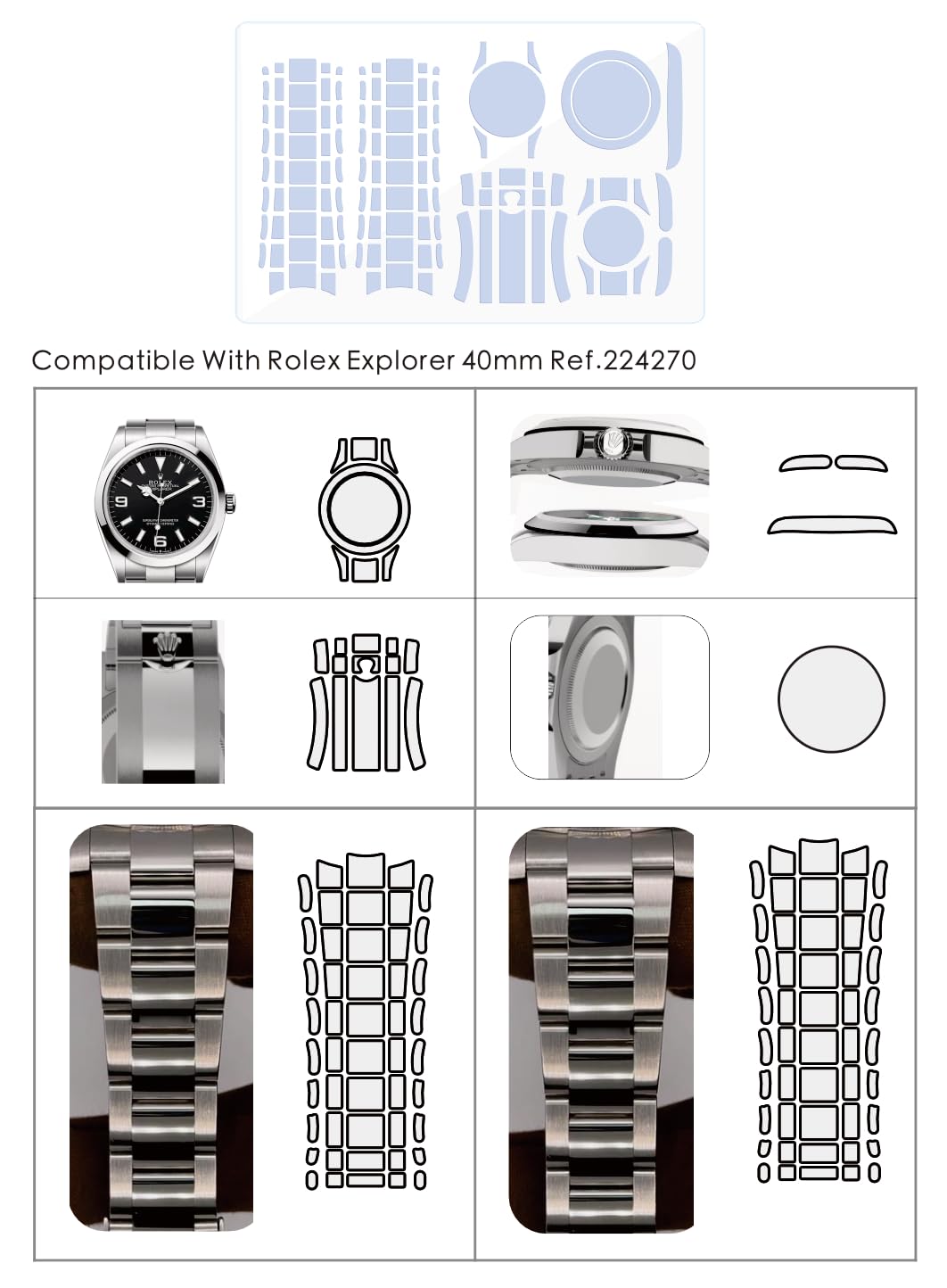 2Pack Pellicola Protettiva per Rolex Explorer 40mm Ref. 224270. | Pelle trasparente, copertura completa, adesivo per la protezione dello schermo dell'orologio