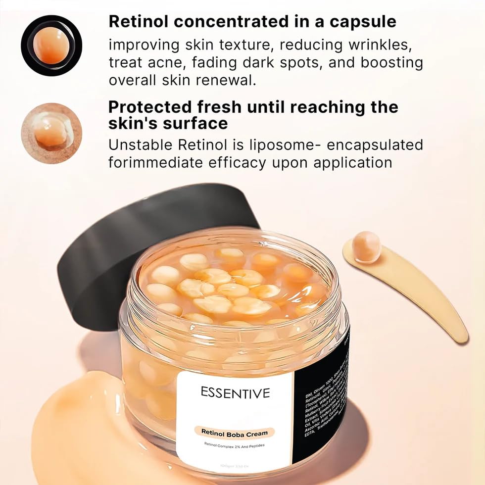 Image of Dual Retinol & Peptide Night Cream 100g | Smart Retinol -Peptide Complex with Matrixyl, Argireline, Copper & Niacinamide Capsule Cream | Korean Boba Cream Wrinkle Repair, Firming & Brightening Moisturiser