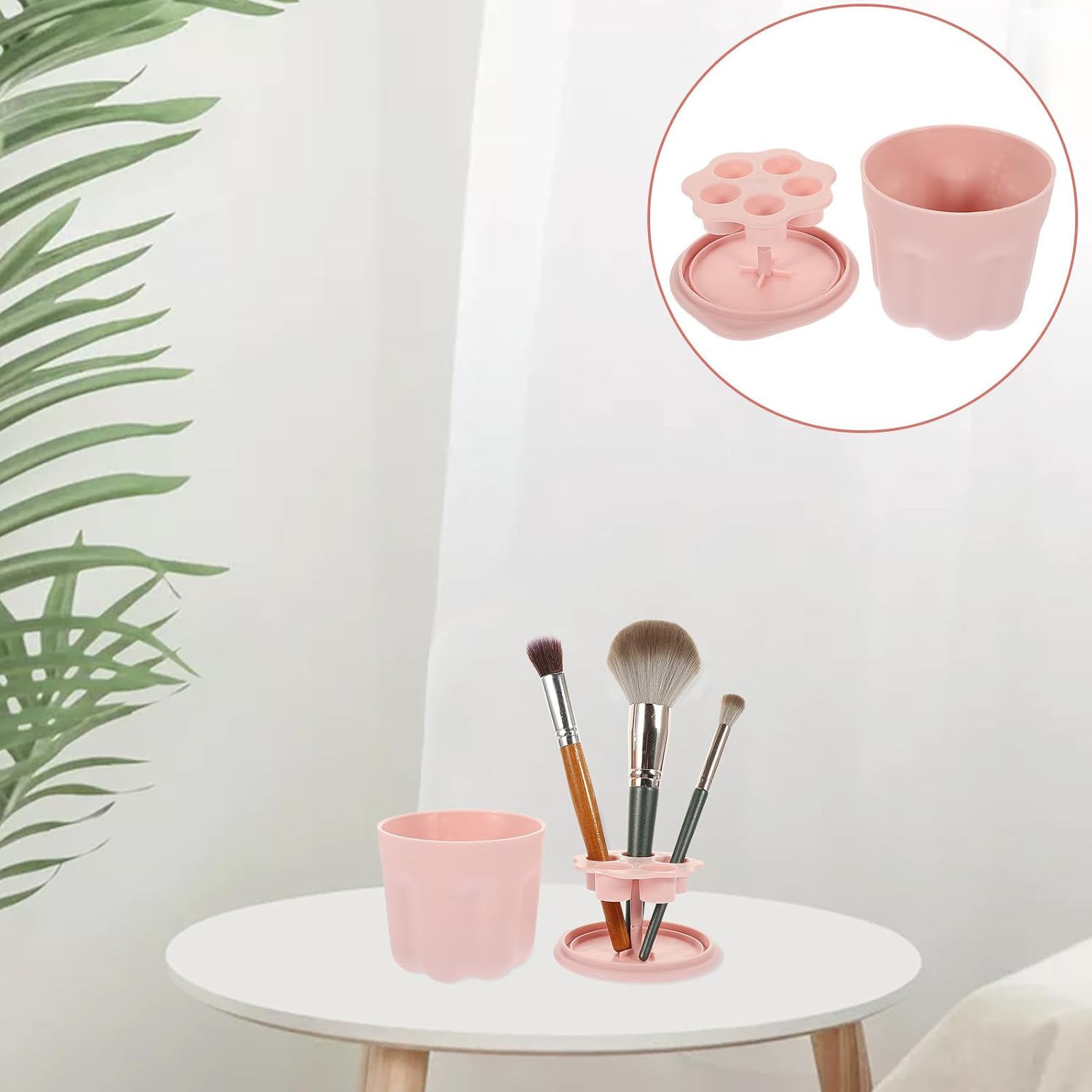 LIFKOME Makeup Brush Cleaning Bowl and Brush Cleaner Kit Pink Pp Material with Silicone Storage Rack for Professional Beauty Tool Cleaning