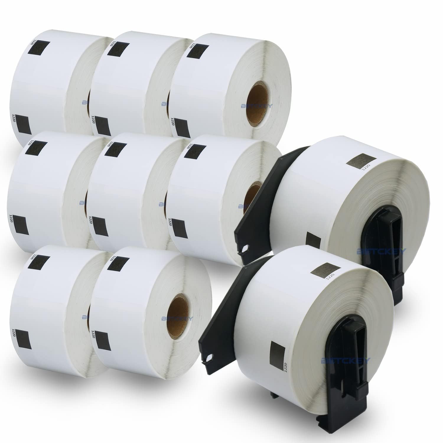 BETCKEY - Compatible White Labels Replacement for Brother DK-1220 (1.5" x 1.8"), Use with Brother QL Label Printers [10 Rolls + 2 Reusable Cartridges]