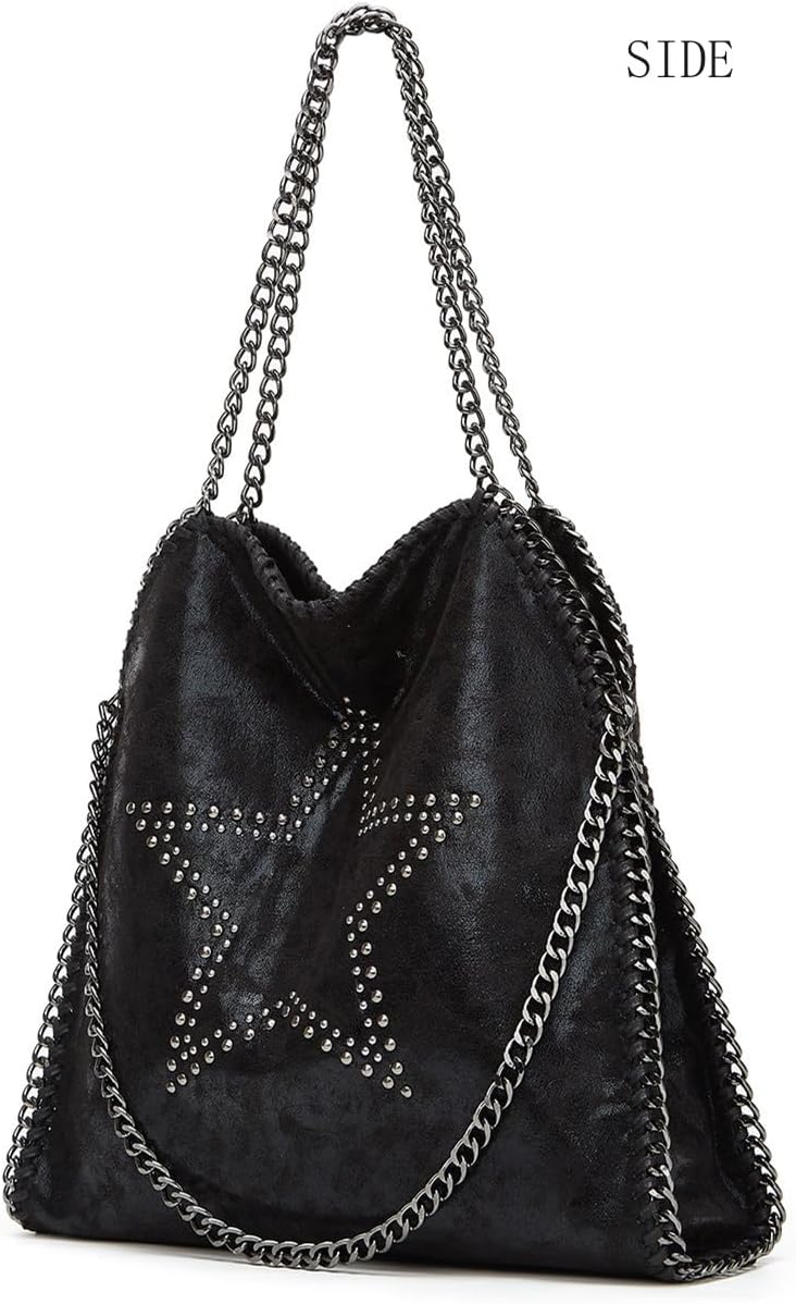 Faux Leather Oversized Chain Hobo Bag Slouchy Style Shoulder Bag Tote for Women