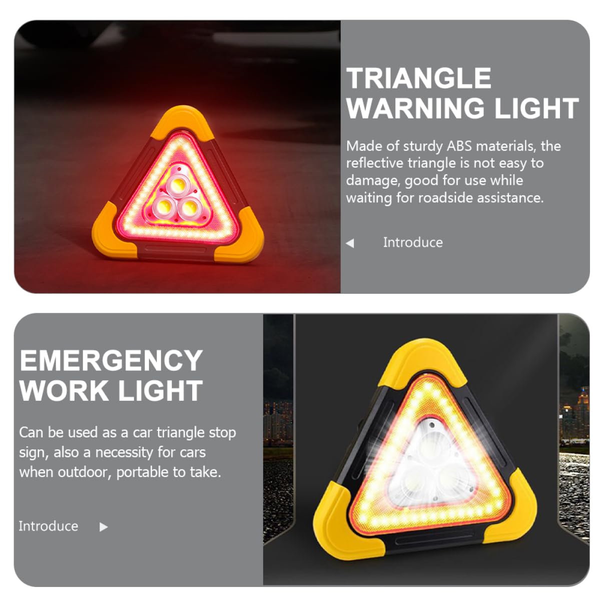 Luz de Advertencia Triangular LED para Vehículo Base Abs | Señal Portátil, Diseño Estable de Tres Patas, Uso en Carretera y Asistencia en Espera
