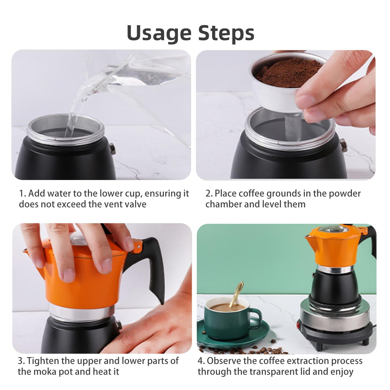 Moka da 6 tazze con coperchio in vetro trasparente, caffettiera da 300 ml, in alluminio, per piano cottura e caffettiera classica, per casa, cucina, campeggio, viaggi (rosso e nero, 6 tazze)