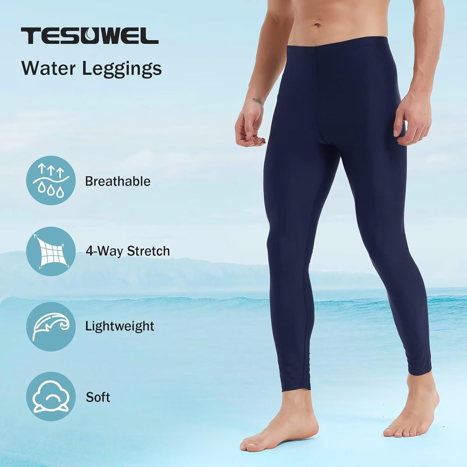 Mens Swim Pants Long UV Sun Protection Swim Tights Surf Water Leggings Rash Guard Swimming Pants Quick Dry - Image 2