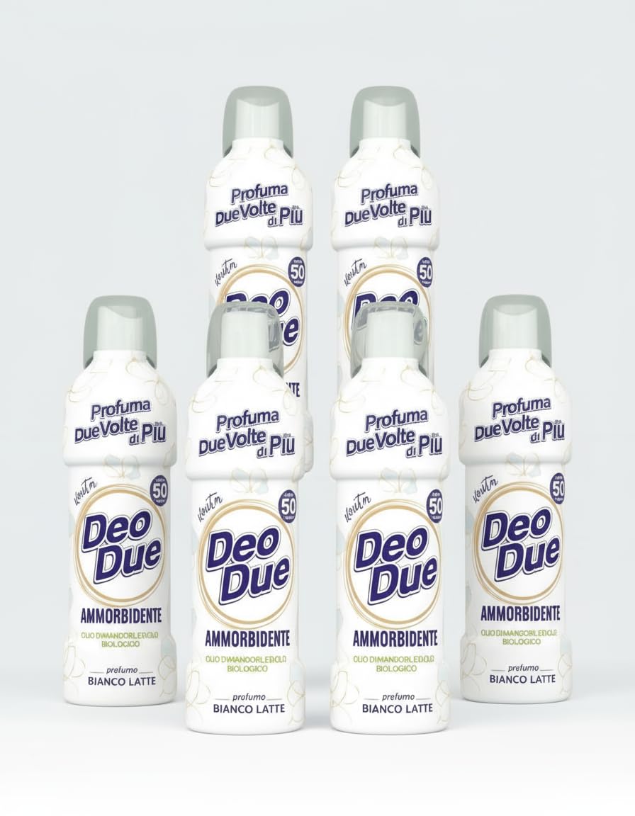 Ammorbidente Concentrato Biologico, Profumo Bianco Latte, con Olio di Mandorle Dolci, 50 Lavaggi (x6 Flaconi)