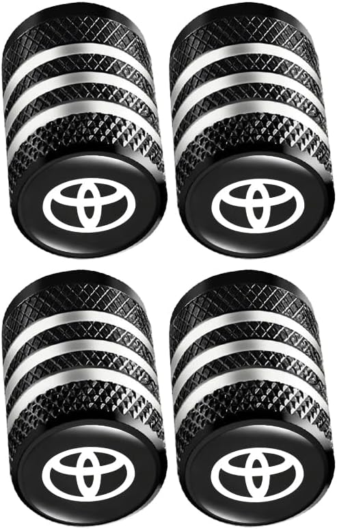 Metal Wheel Valve Stem Caps Fit Toyota, Corolla, RAV4, Highlander, 4 Piece Anti-Rust Aluminum Alloy Car Rim Air Valve Cover (Black)