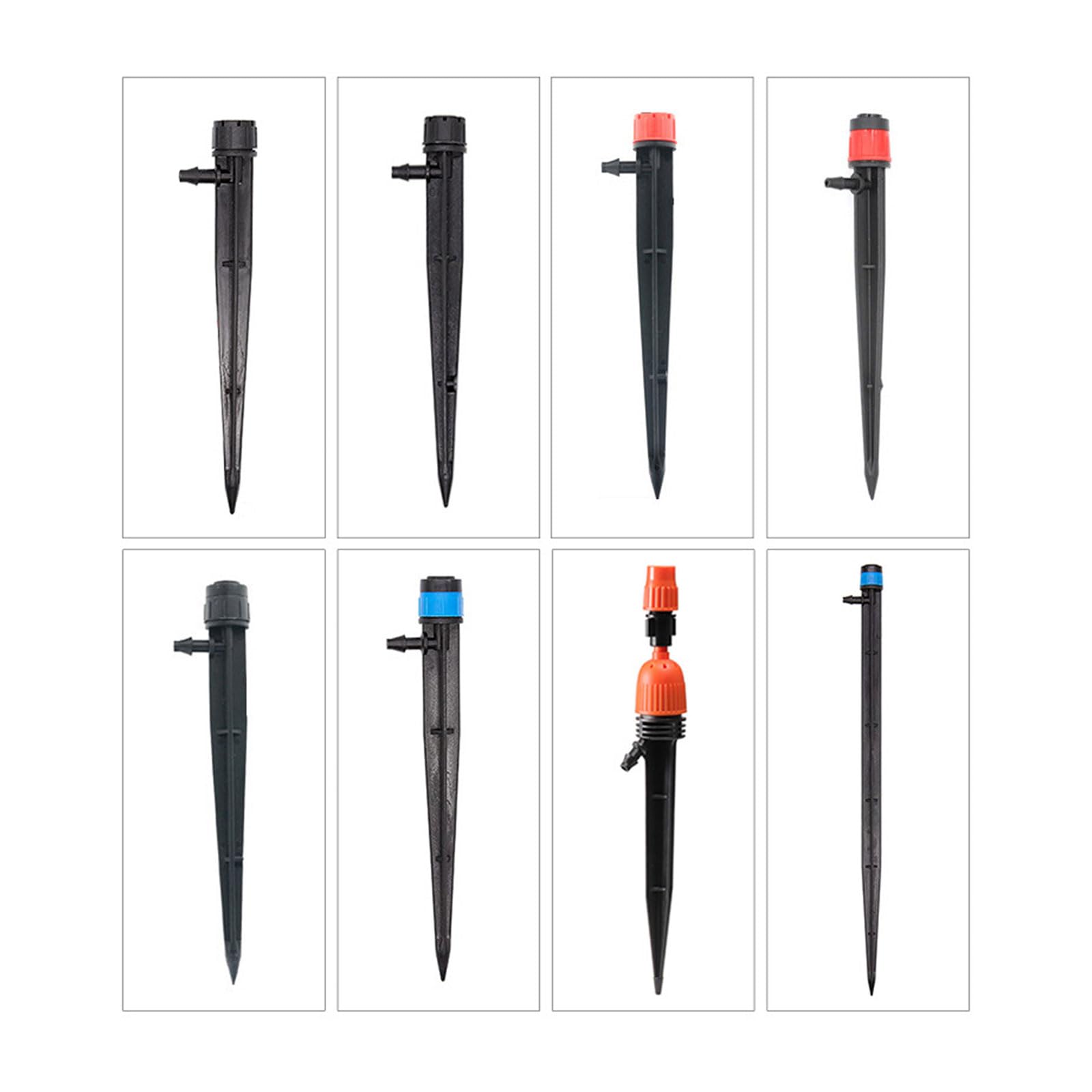 100 focos de riego por goteo, flujo ajustable, gotero de riego con estaca para flujo de agua, cabezal rociador, flujo de agua ajustable, gotero de ahorro de agua