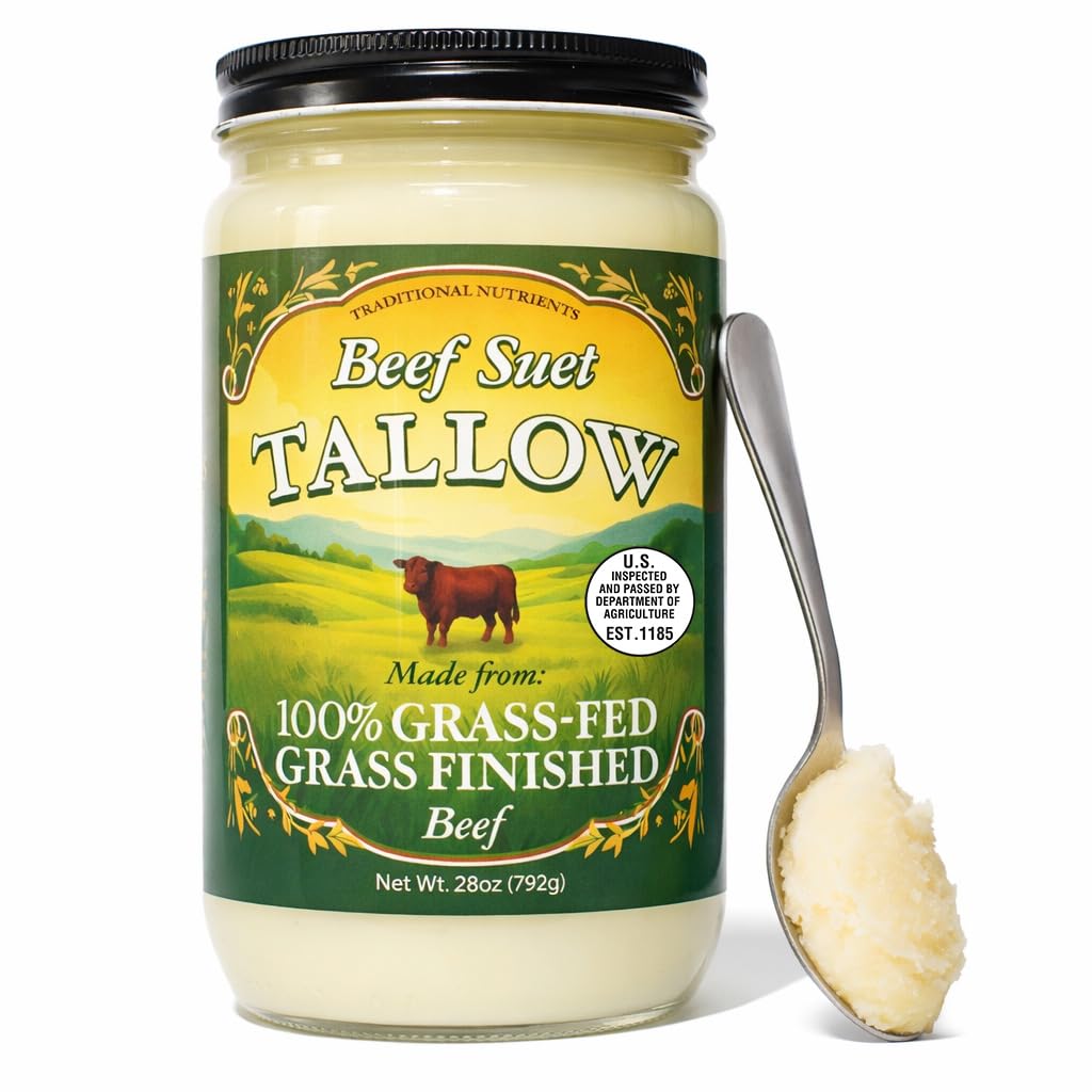 Pasture Raised Beef Tallow, Grass-Fed & Grass-Finished, Made from Beef Suet for More Nutrients, 28oz Glass Jar