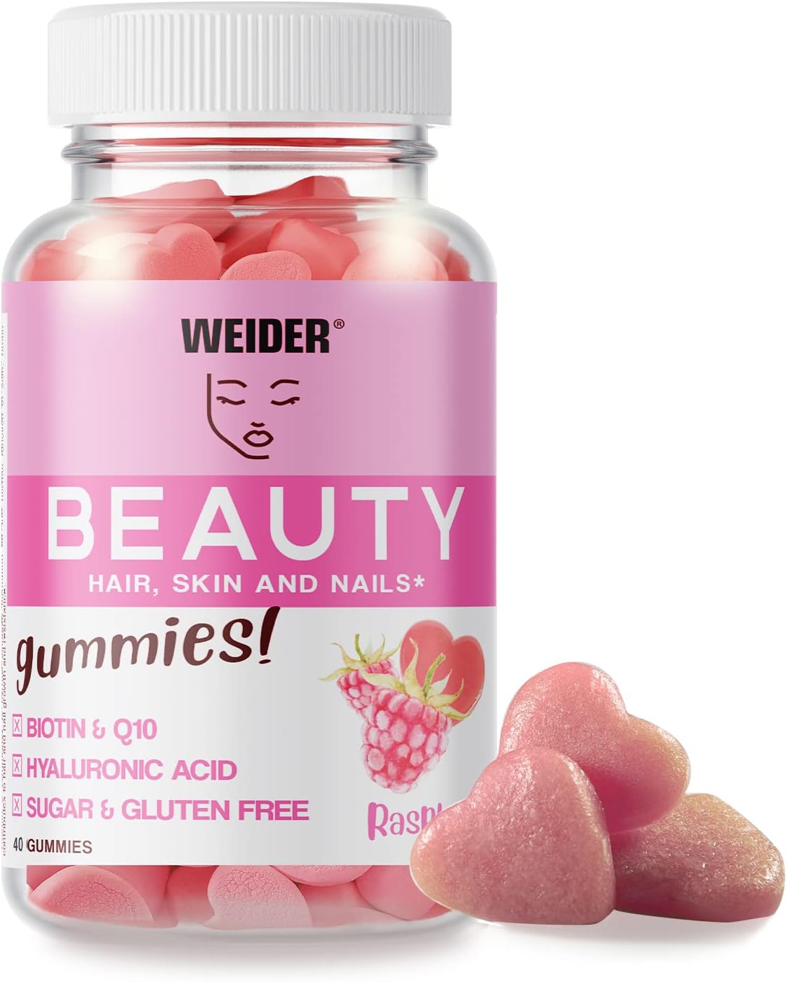 Weider Beauty Gummies - Nourishes Hair, Nails and Skin - Anti-ageing Formula with Q19 - Sugar- Free - Gluten-Free - biotin - Vitamin C - zinc - 40 Gummies