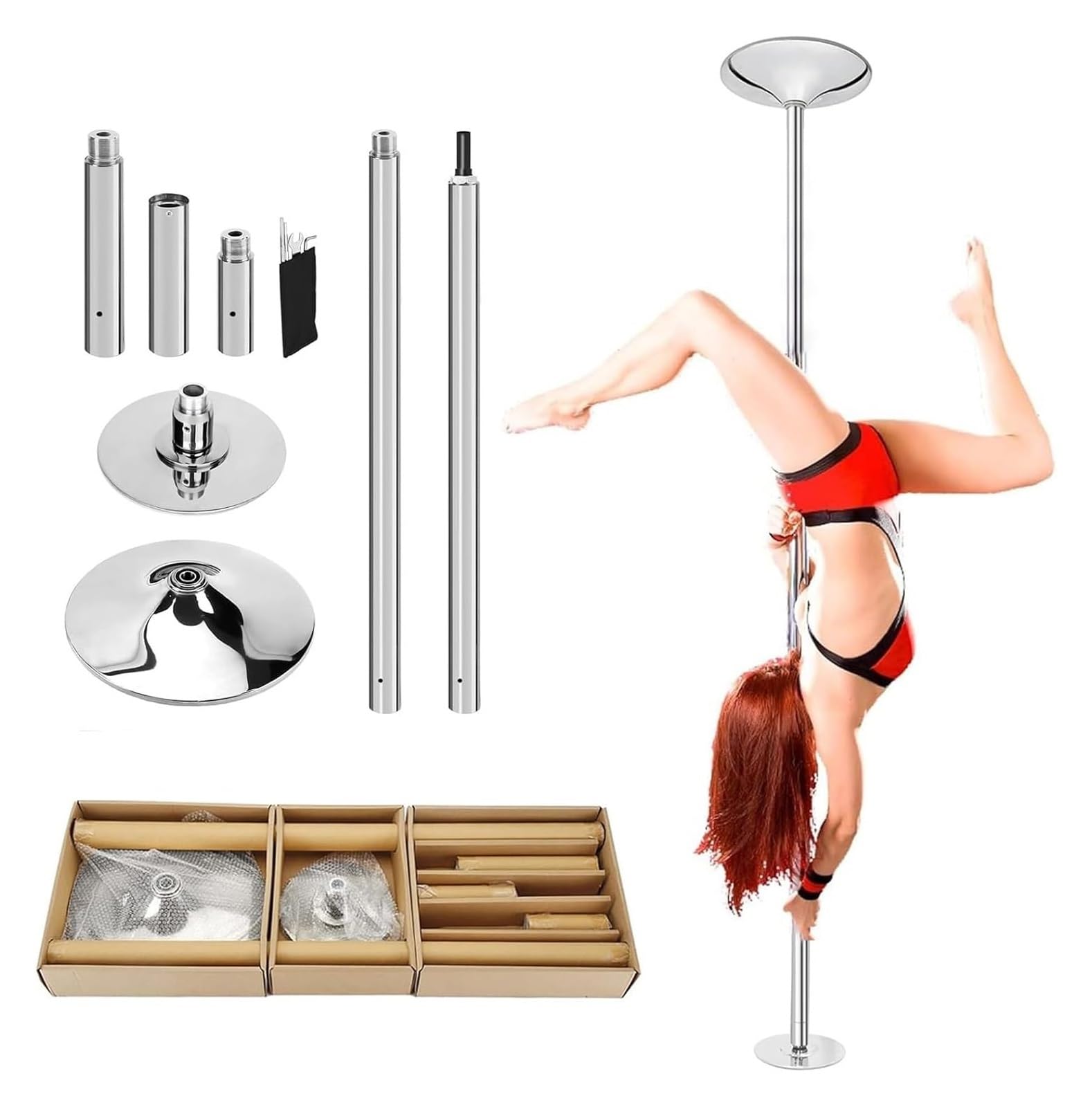 JYBNBBE Stripper Pole,Dance Pole, Portable Extra High Stripper Poles,Heavy Duty Silver Spinning Dance Pole,Standing Pole Dancing Pole,Height 2.23-2.99m(7.3ft