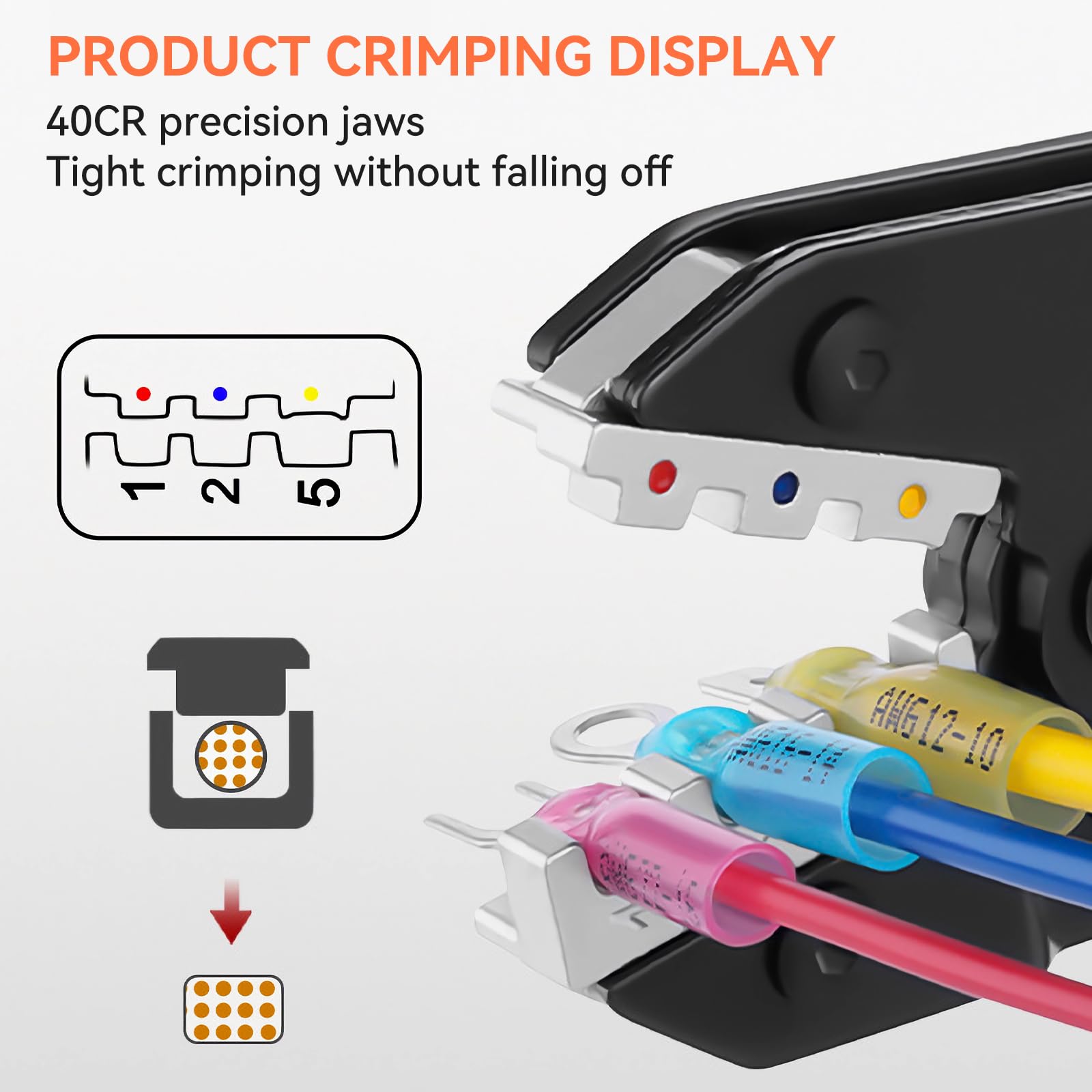 Crimpadora Terminales Eléctricos Profesional 9 en 1, Kit Prensa Alicate de Cravar para Cables Gruesos 0.08-35mm², con 9 Mordazas Intercambiables para MC4, Punteras y Bricolaje
