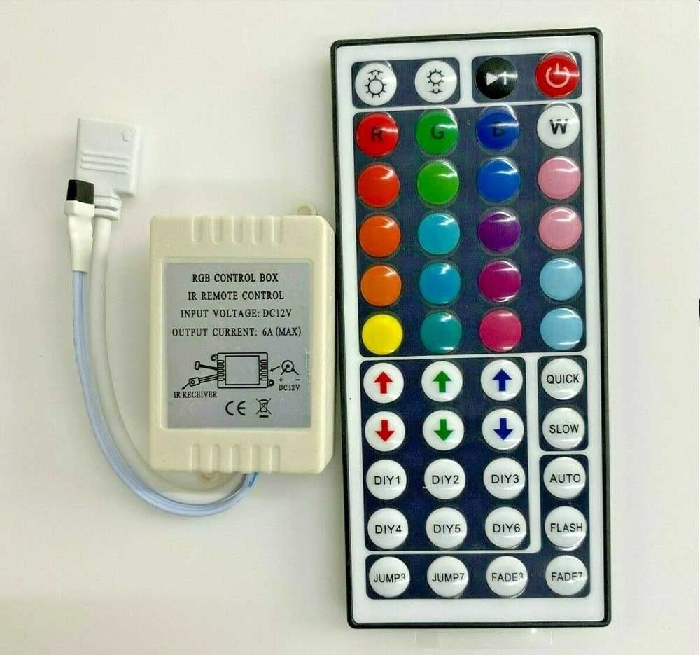 RGB color cambiante LED tira luz controlador caja 44 teclas infrarrojos IR control remoto inalámbrico 12 V regulador ajustable