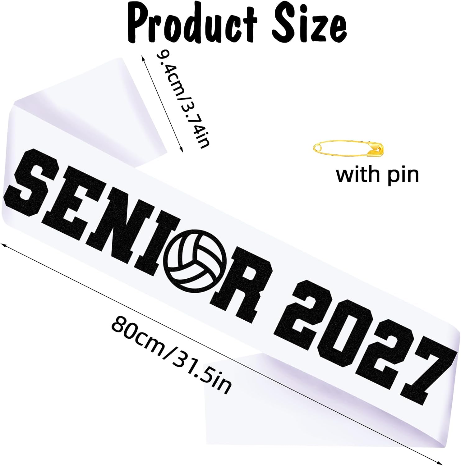 7 Pcs White Senior 2027 Sashes with Black Letters for Volleyball Themed