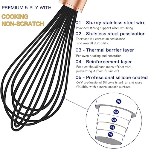Miniatura 2 de OYV Batidor de goma, batidores profesionales de lujo para cocinar antiarañazos, acero inoxidable y silicona Wisk, herramienta de silicona para