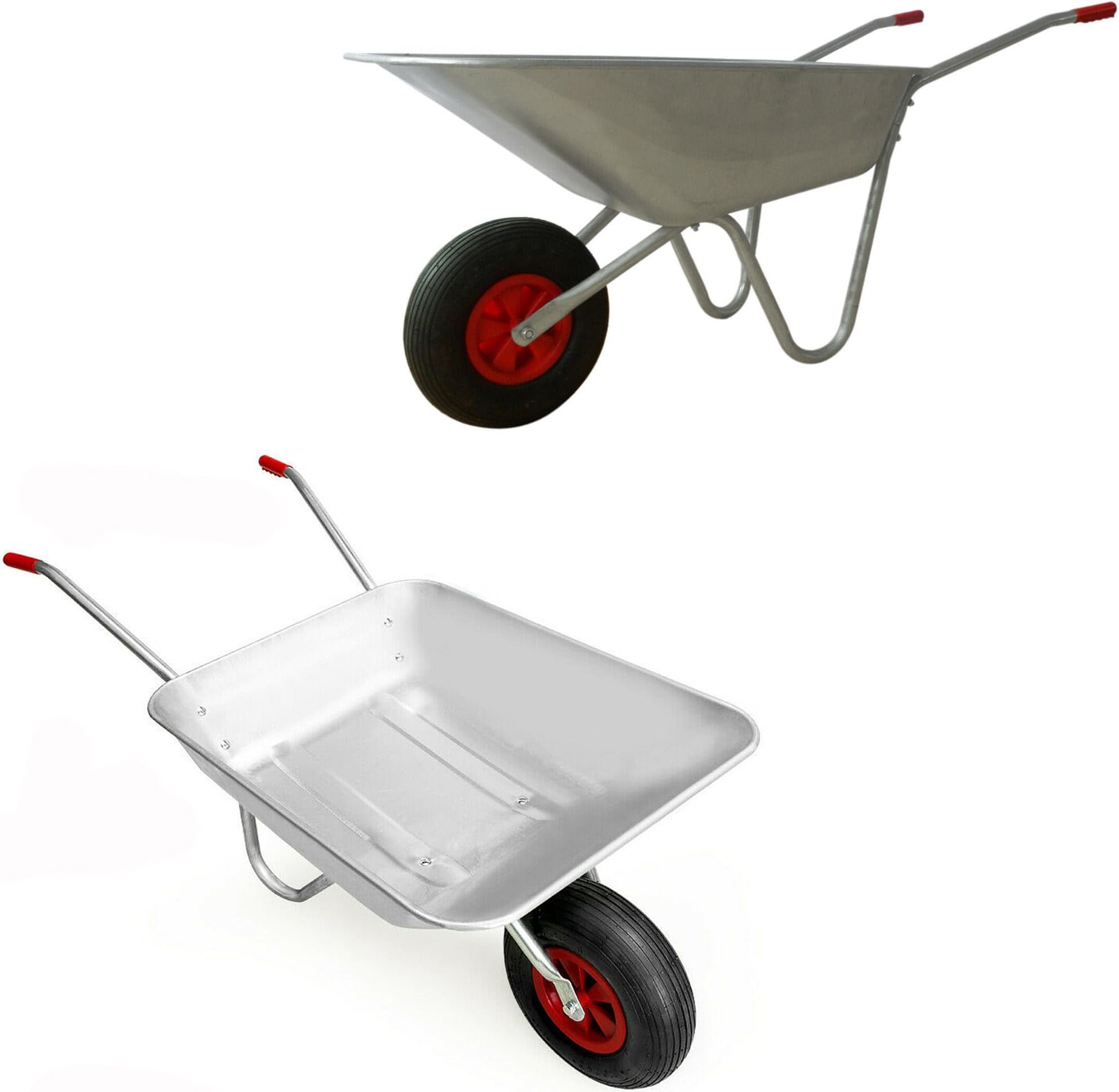 JanoonCrystals 65L/100KG Wheelbarrow Home Garden Galvanised Heavy Duty Steel Cart with Pneumatic Tyre, Silver
