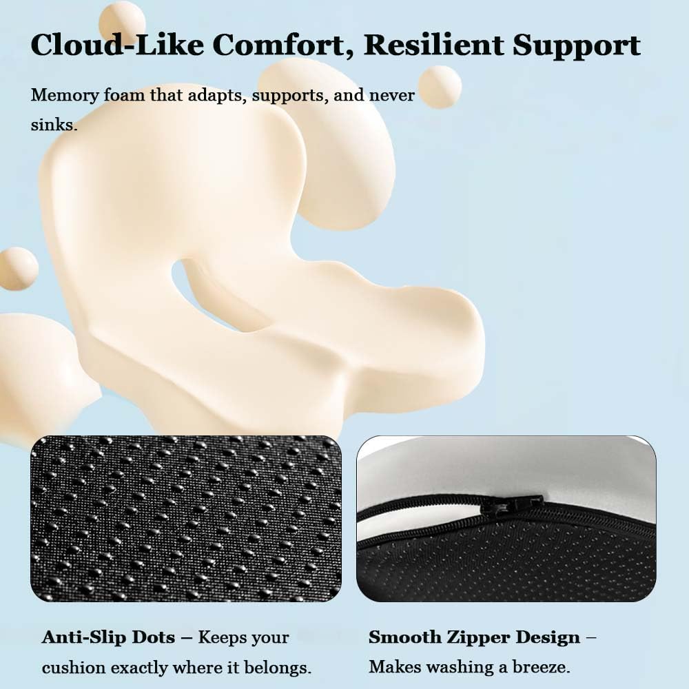 Generisch Celinva Cushion Orthopedic Cushion,Trucker Seat Cushions for Long Sitting, L-Shaped Memory Foam Seat Cushions with Adjustable Strap, Ergonomic Tailbone Lumbar Support (Black Gray)
