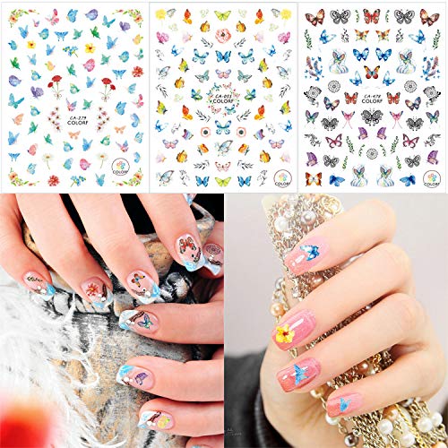 Qpout 800 + Stk. Schmetterling Nagelaufkleber, 3D Selbstklebende Nagelabziehbilder Gemischte Schmetterlinge… – Bild 4
