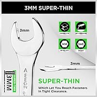 Vista 5 de Swanlake 19Pcs Juego de llaves de extremo abierto súper delgadas con bolsa rodante, acero al carbono SAE y métrica, 1/4" a 1-1/16" y 5.5mm a 27mm