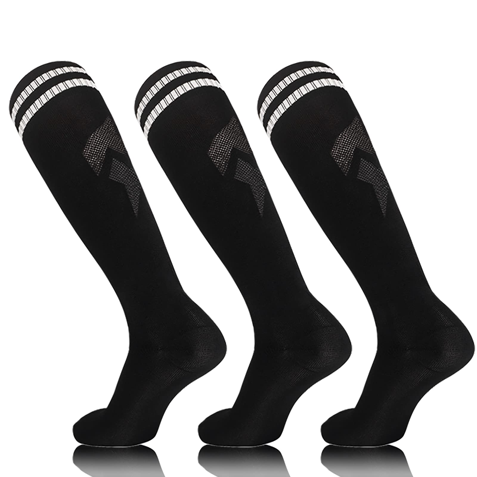 Kids Knee High Soccer Socks - 3 Pairs Long Football Socks, for 6-12 Year Youth