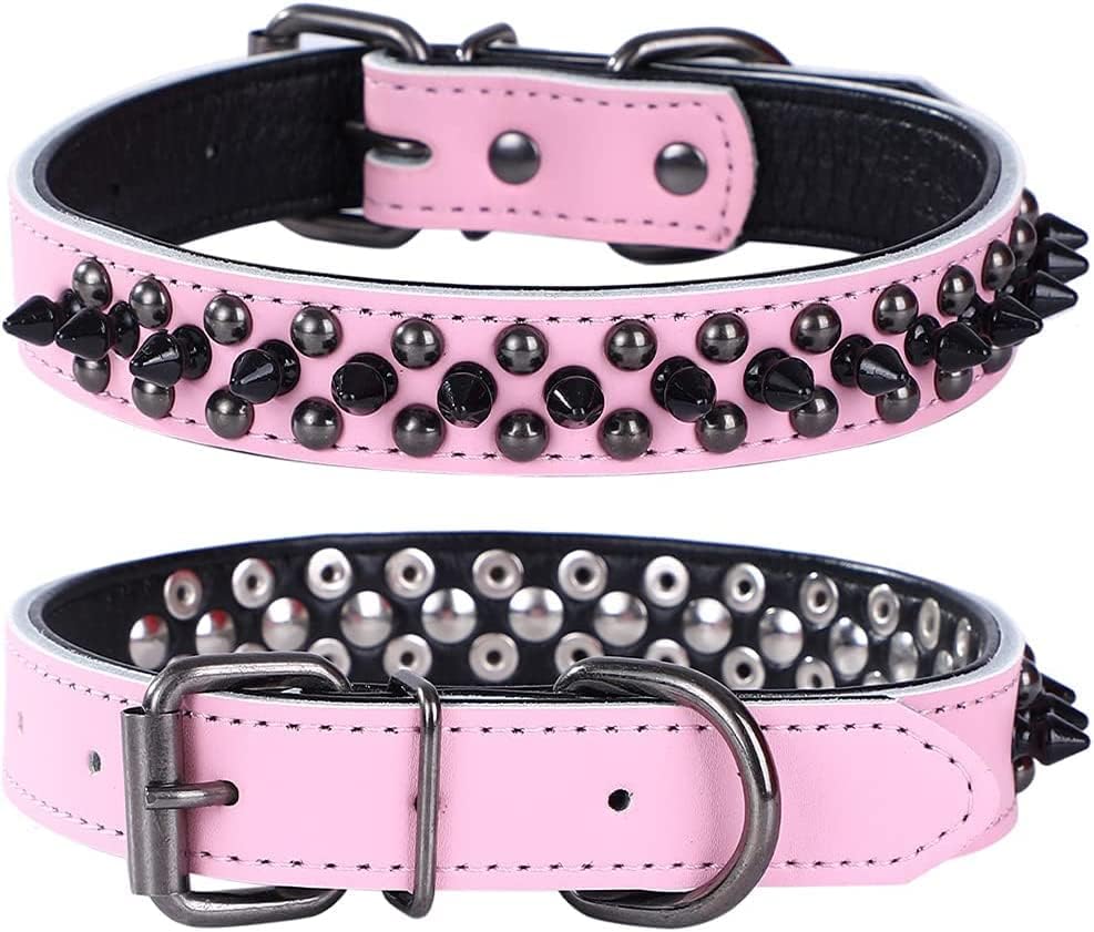 haoyueer Spiked Studded Dog Collar, Genuine Leather Dog Collar