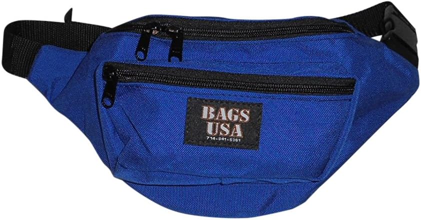 BAGS USA Fanny Pack Large Triple Compartment,Belly or Waist Bag Dupont Cordura American Made. (Khaki)