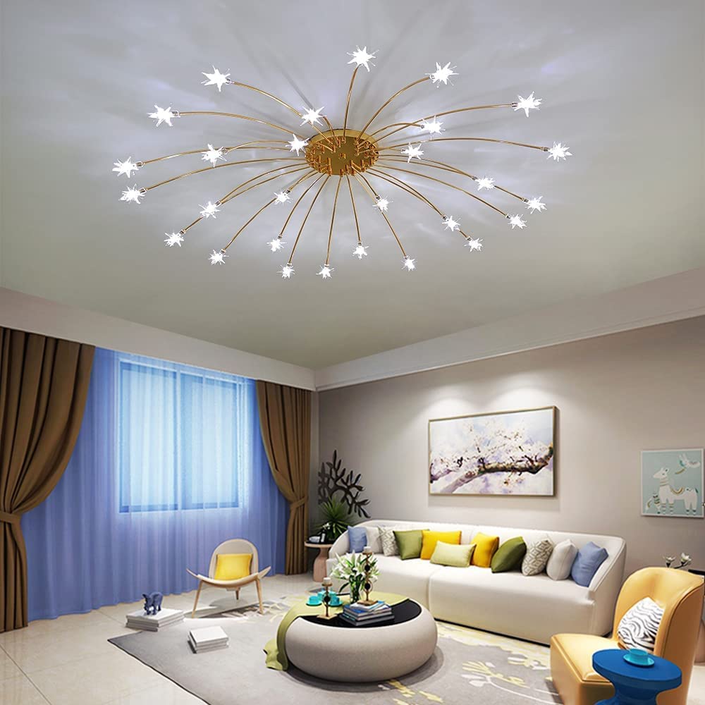 Oświetlenie sufitowe Led Starry Żyrandol Szklany Salon Sypialnia Lampa sufitowa do montażu na płasko Lampy LED Złote Gipsówka Jadalnia Lampa dekoracyjna Korytarz Kuchnia Przedpokój
