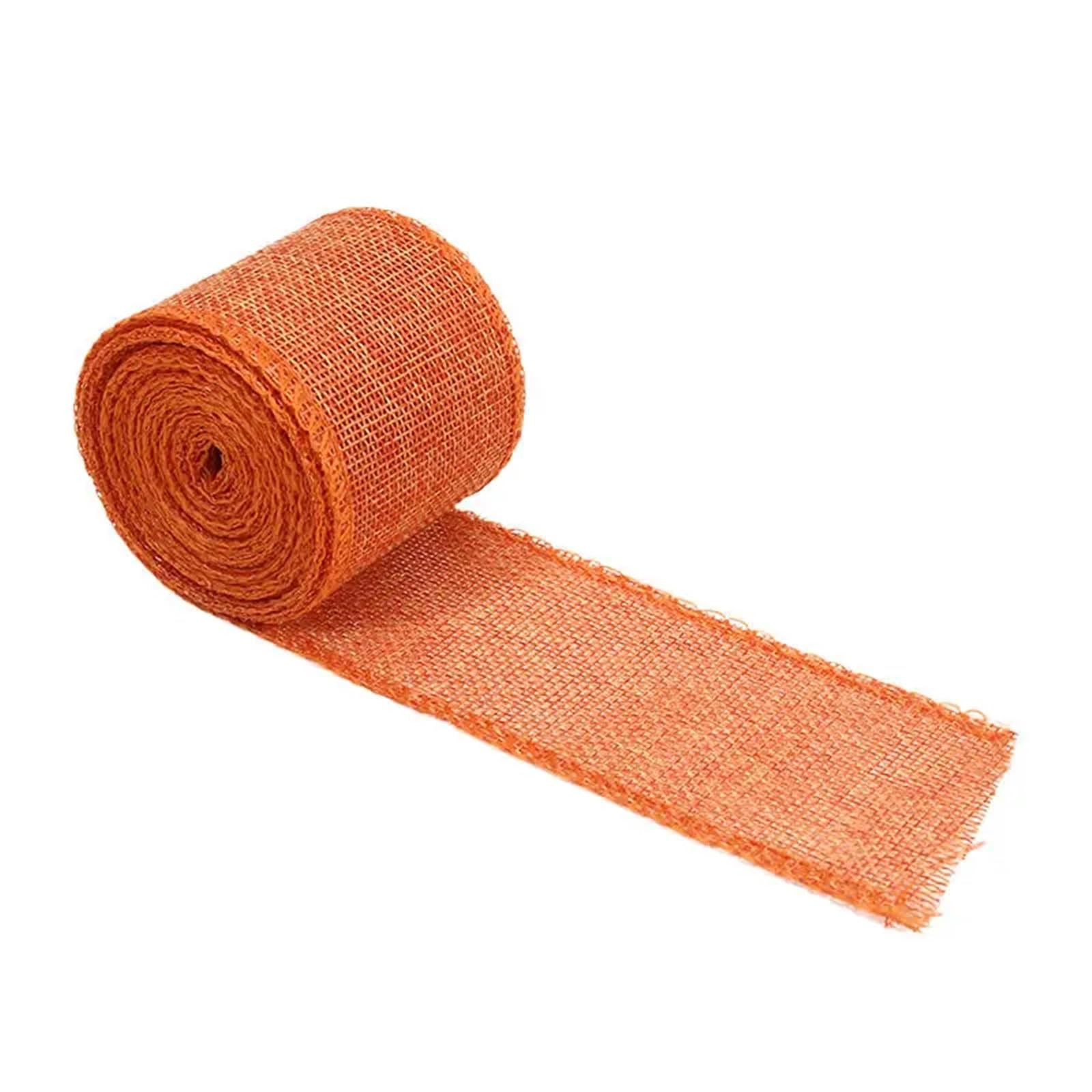 5M/Roll Burlap Ribbon Colorful Natural Jute Fabric Trims for DIY Wrapping Crafts Wedding Decor for Crafting Decorating Wrapping(Orange)