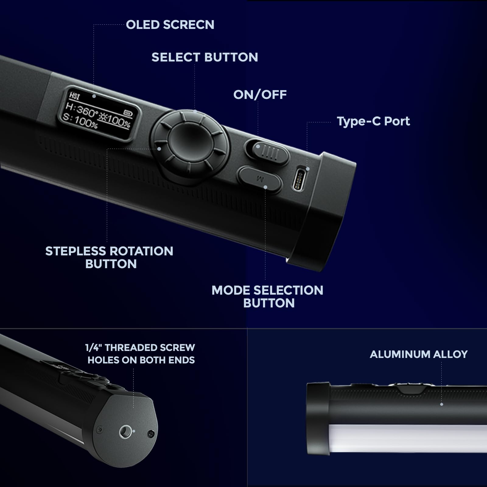PHOTOOLEX Tubo de luz RGB, barra magnética de mano de 5200 mAh, varita de iluminación de video LED a todo color de 360°, 2500 K-9900 K, 21 escenas, CRI 96+, para fotografía de estudio, grabación de