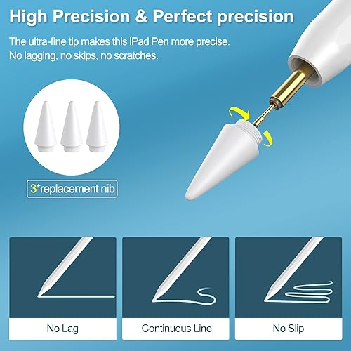 Miniatura 4 de Lápiz óptico para iPad con diseño sensible a la inclinación y magnético lápiz digital compatible con modelos 2018 y posteriores Apple iPad Pro de