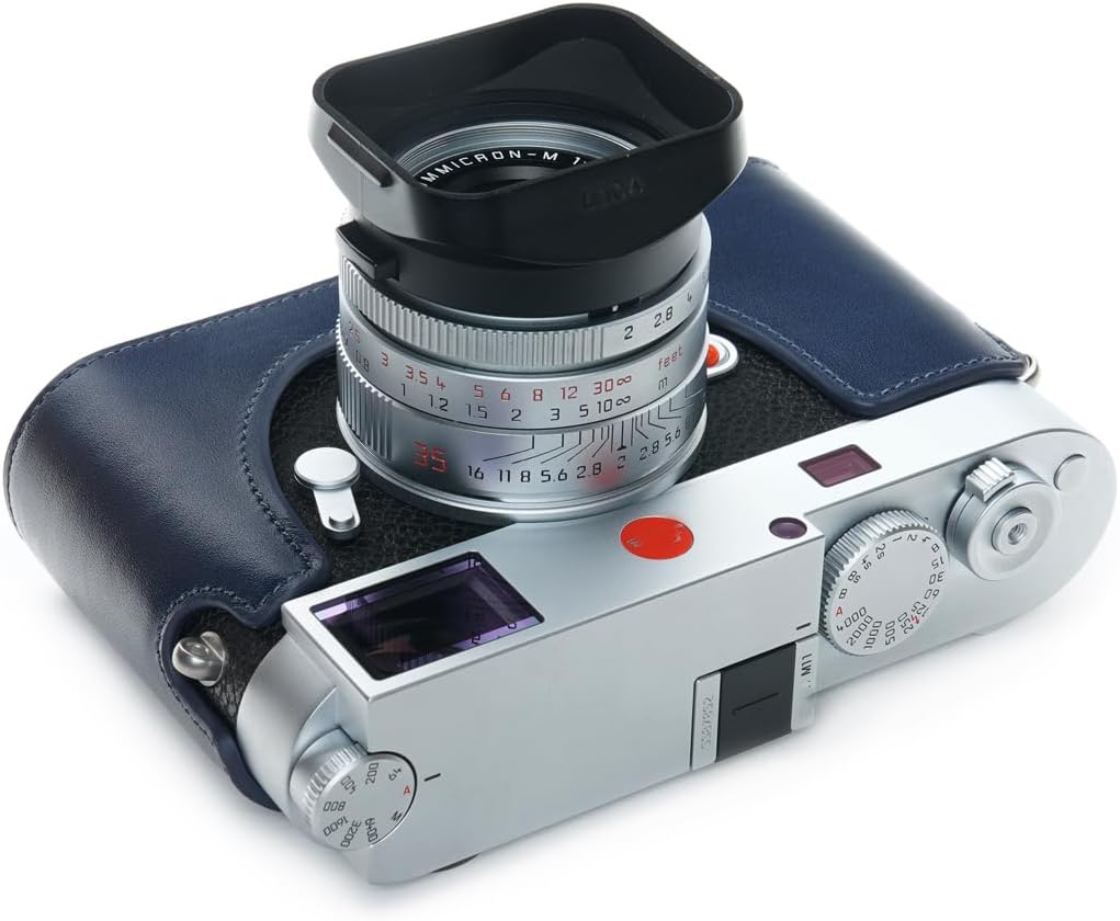 TP Original Handmade Genuine Real Leather Half Camera Case Bag Cover for Leica M11 Bottom Open Version Blue color
