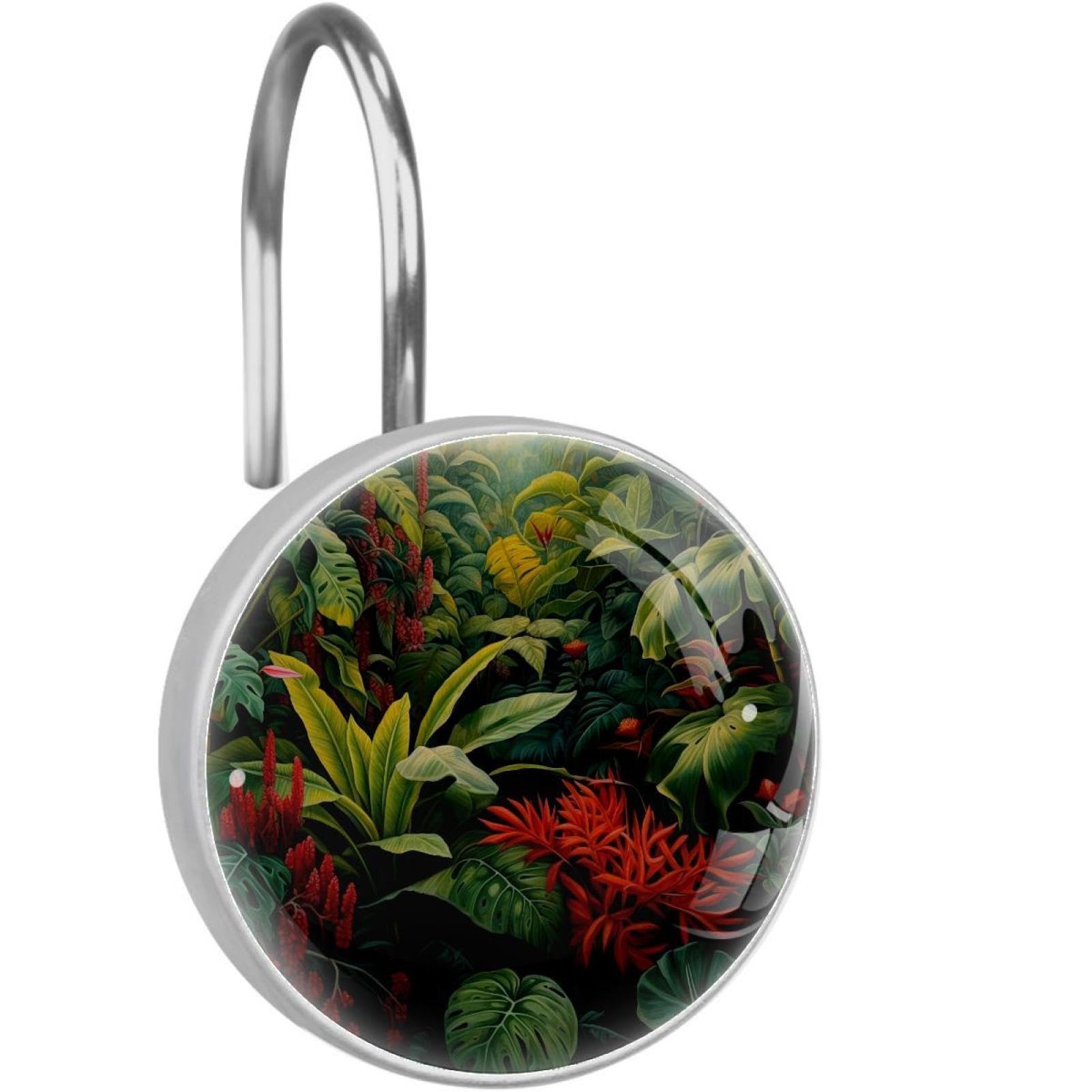 Rideau de douche impeccable avec les crochets en verre décoratifs forêt tropicale