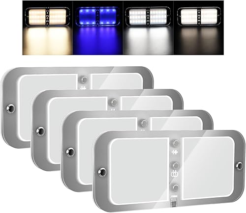 BlueFire 800LM Luces LED interiores regulables para RV, Luminaria de 6W 3000-6000K para autocaravanas, con control remoto (Paquete de 4)