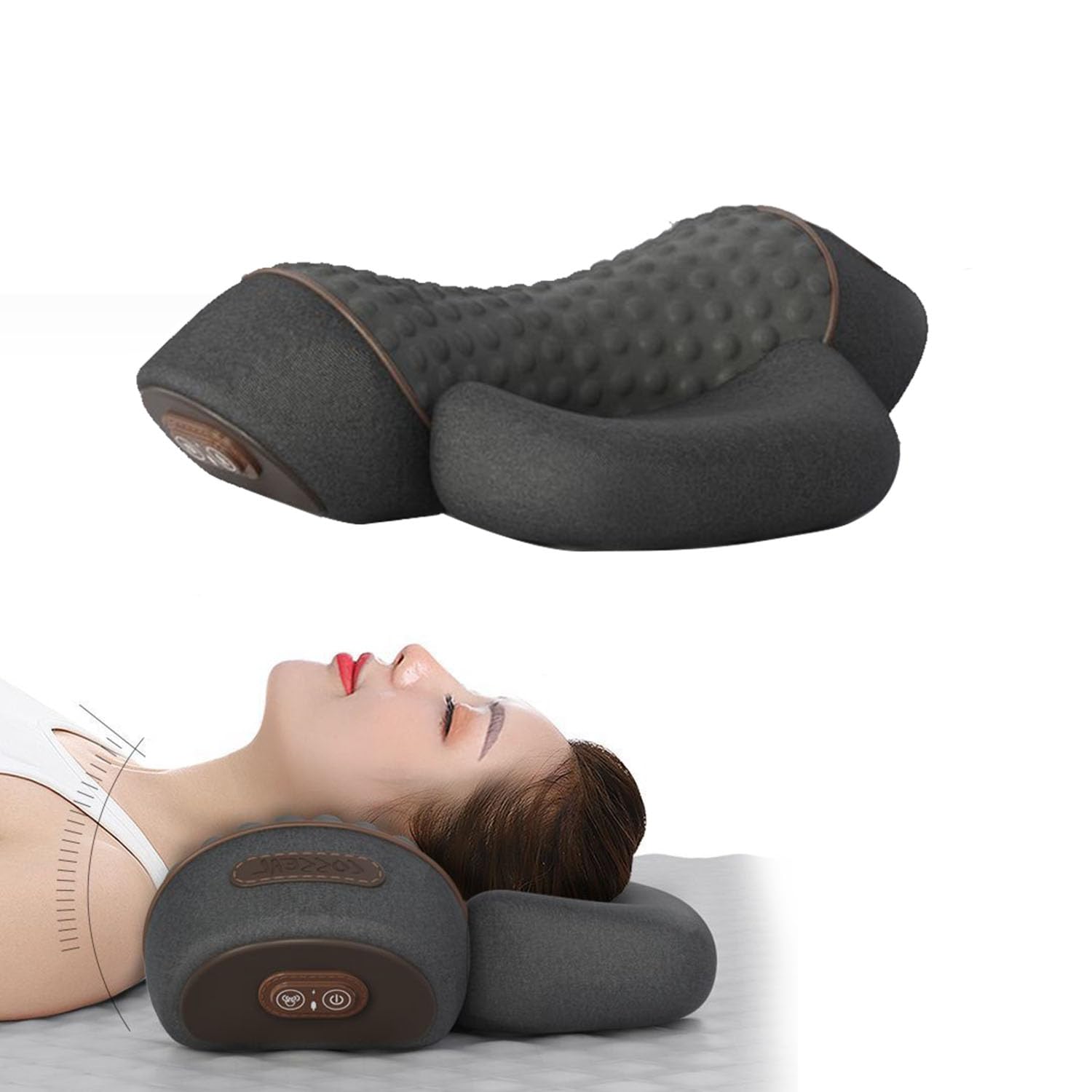 AVSMGP Almohada Cervical Ergonómica, Almohada Cervical de Espuma viscoelástica con función de Masaje de calefacción, Estiramiento y vibración, Almohada Cervical Ortopédica Contorno Cuello,Negro,A