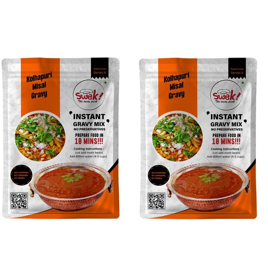 Swak! The Tasty Pack Kolhapuri Misal Gravy Instant Multipurpose Gravy Mix 300 Gms 2 Packs Ready To Cook Misal Masala (B0C854J6GG) Amazon Price History, Amazon Price Tracker