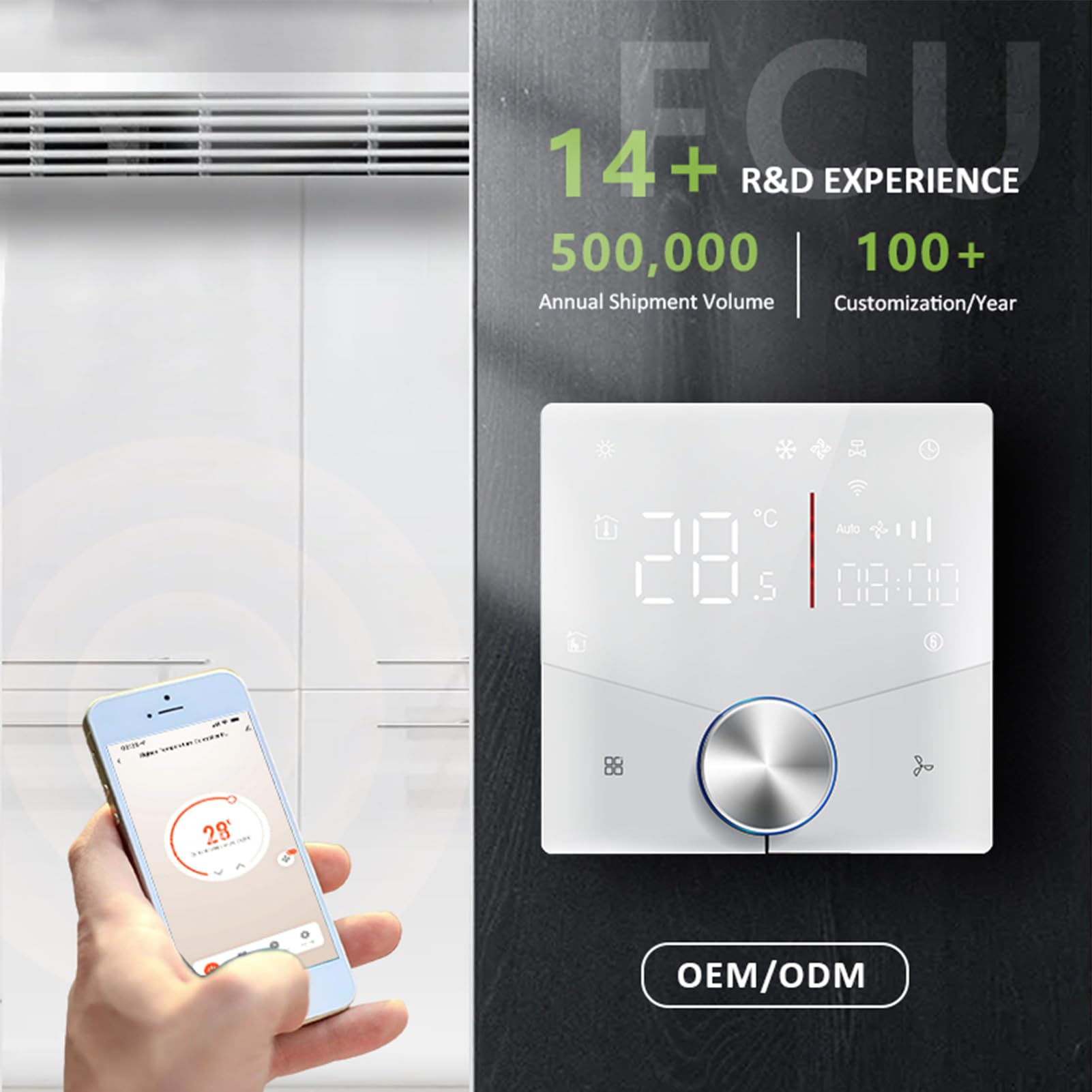AUNMAS Termostato WiFi ABS Controller Intelligente per Condizionatore d'aria da 41 a 95F Manopola LED Tasti a Sfioramento 24V 2 4G WiFi per 2 Tubi Casa AC Raffreddamento Centralizzato Riscaldamento