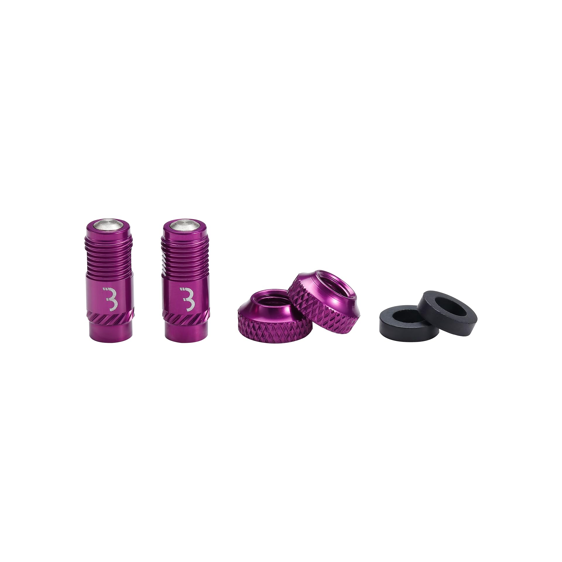 BBB Cycling CoreCap Universal Valve Upgrade Set - 300% More Airflow - High Volume Presta to Schrader Converter - Suitable for All Pumps - 2 Pack - Purple - BTI-165