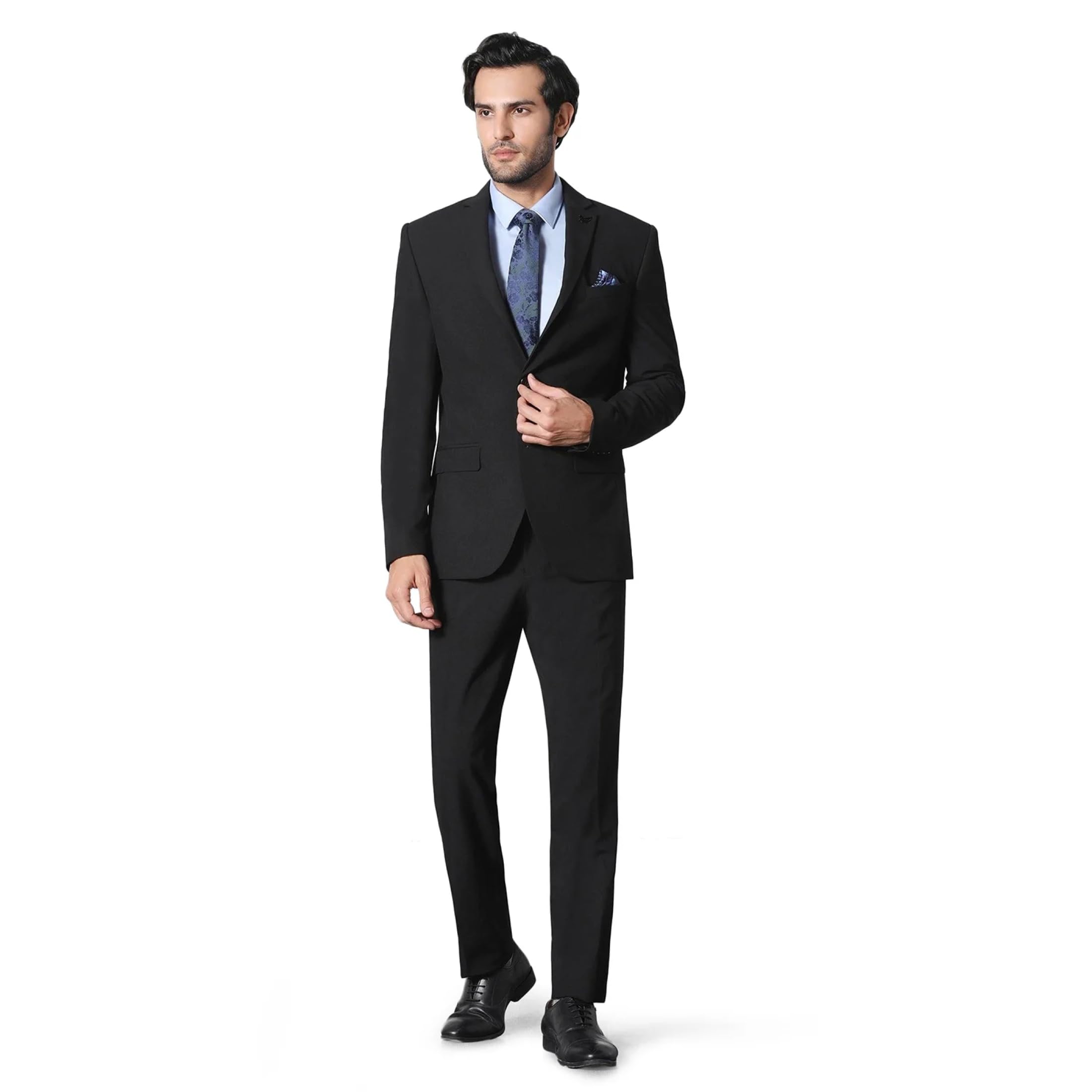 blackberrys Men's Slim Fit Solid Black Two Piece Suits-picture-17