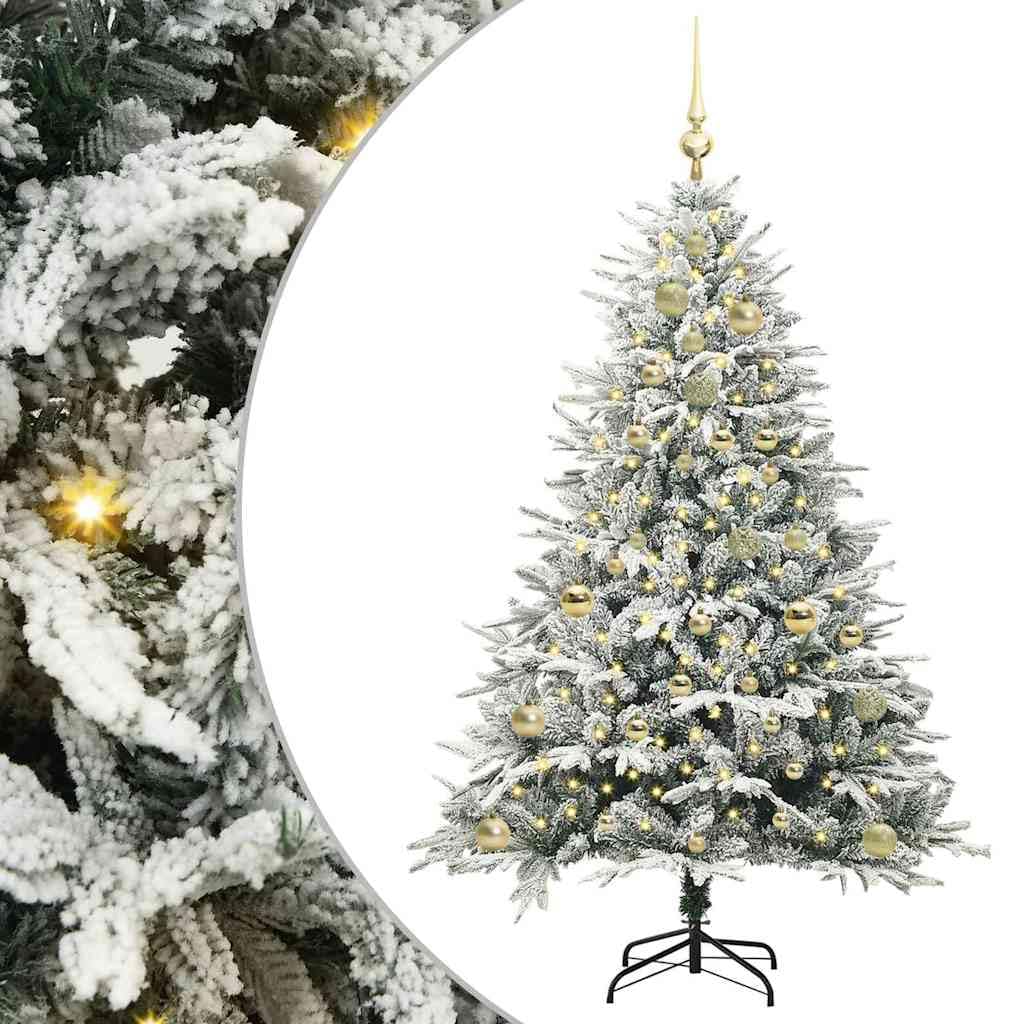 Árbol de Navidad artificial iluminado, verde, 150 ledes de color blanco cálido, con bola, soporte robusto, para uso en interiores y exteriores protegidos