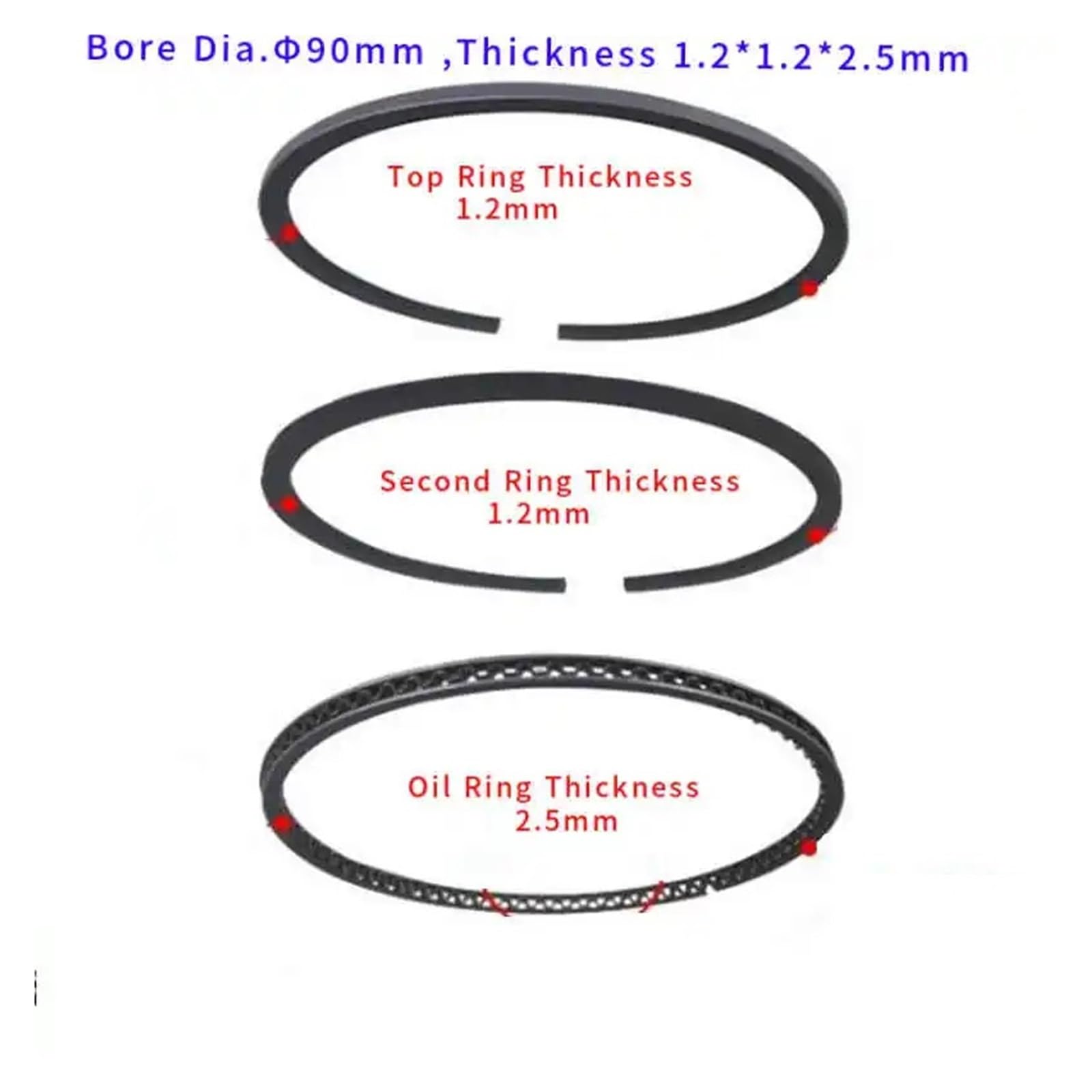 R420 KOLBENRINGE SET 90MM 1,2 * 1,2 * 2,5/2,8 for TRAKTOR WASSERPUMPE LUFTKOMPRESSOR GENERATOR(1.2X1.2X2.5)
