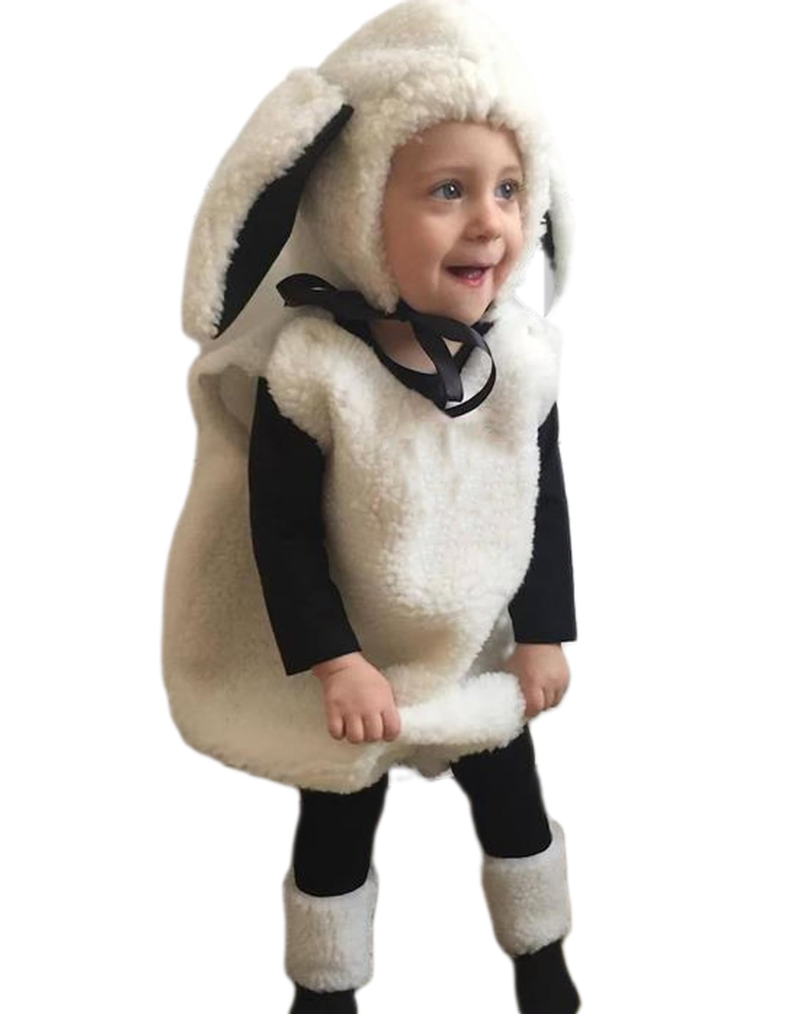 FeMereina Infant Baby Girls Toddler Halloween Lamb Costume Sleeveless Fleece Sheep Romper and Leg Warmers Outfit Set + Hat (White, 12-18 Months)